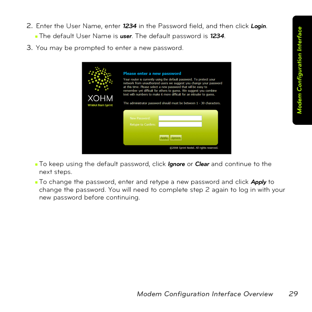 Sprint Nextel MAX-206M2 manual Modem Configuration Interface 