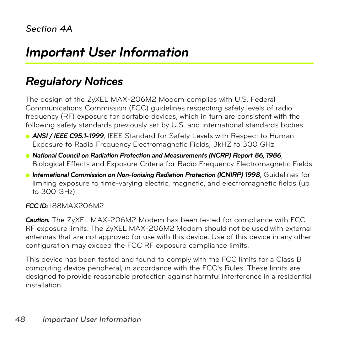 Sprint Nextel MAX-206M2 manual Important User Information, Regulatory Notices 