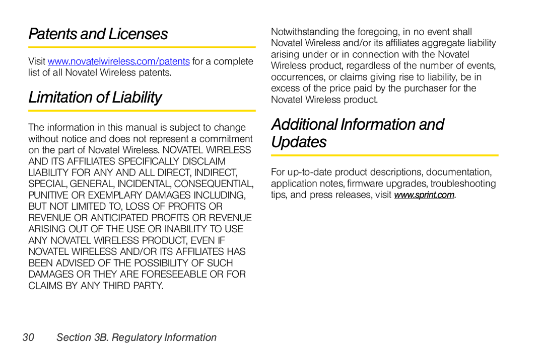 Sprint Nextel Merlin C777 manual Patents and Licenses Limitation of Liability, Additional Information and Updates 