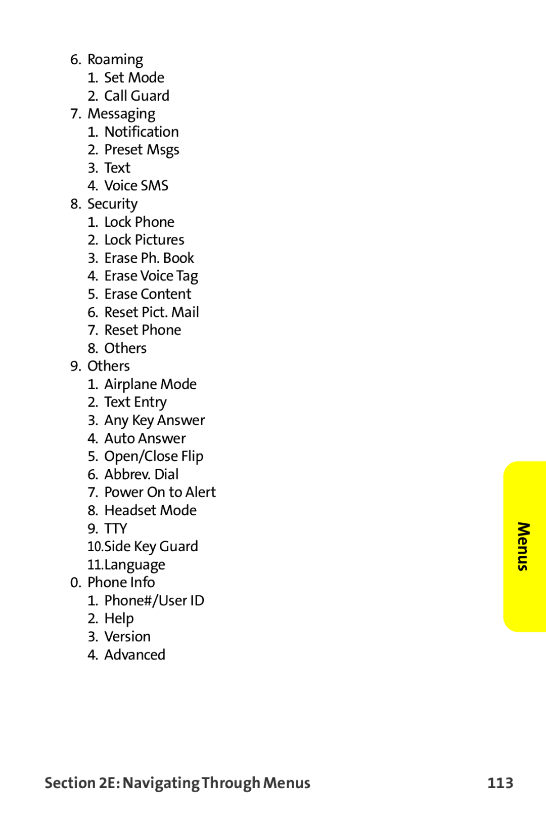 Sprint Nextel MM-7500 manual Navigating Through Menus 113 