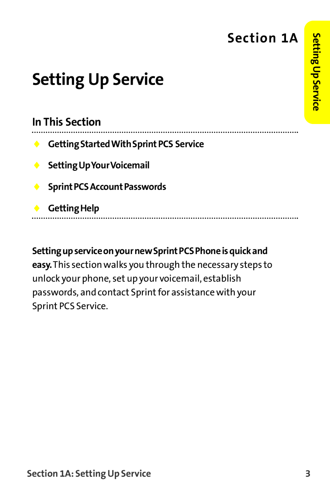 Sprint Nextel MM-7500 manual Setting Up Service, This Section 