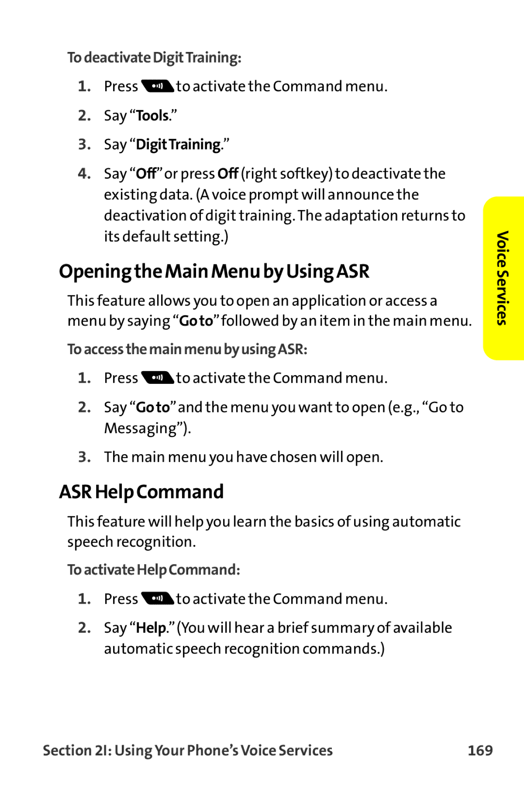 Sprint Nextel MM-7500 manual Opening the Main Menu by Using ASR, ASR HelpCommand 