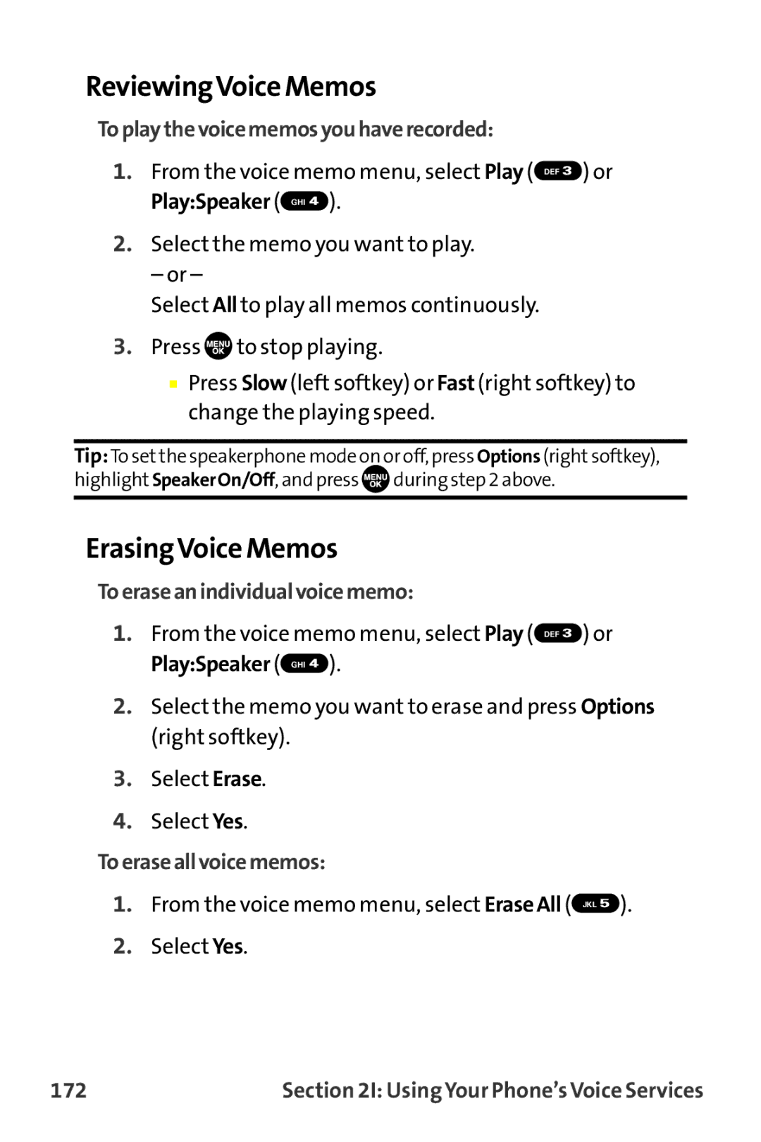 Sprint Nextel MM-7500 manual ReviewingVoice Memos, ErasingVoice Memos 