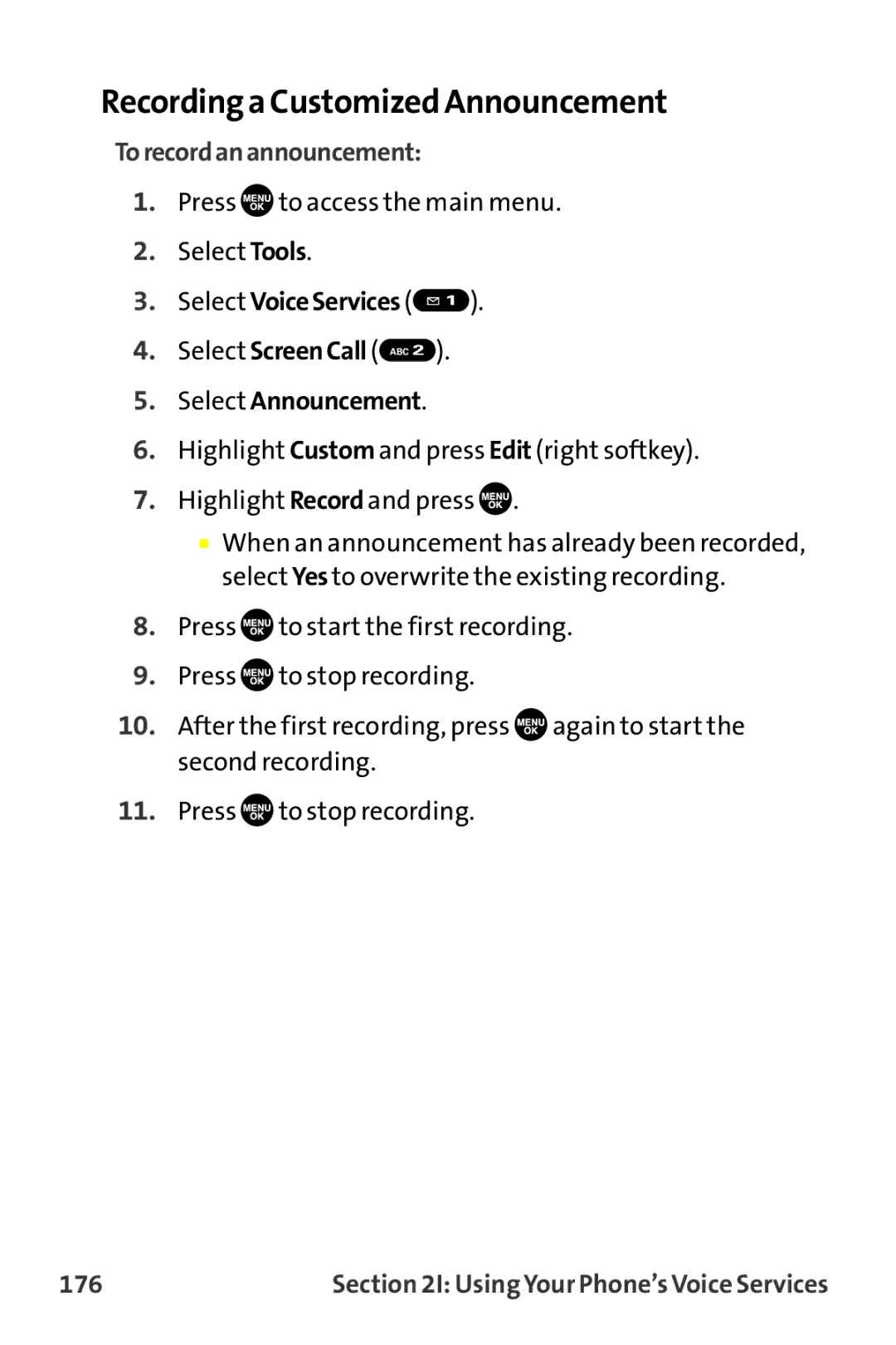 Sprint Nextel MM-7500 manual Recording a Customized Announcement, Torecordanannouncement, 176 