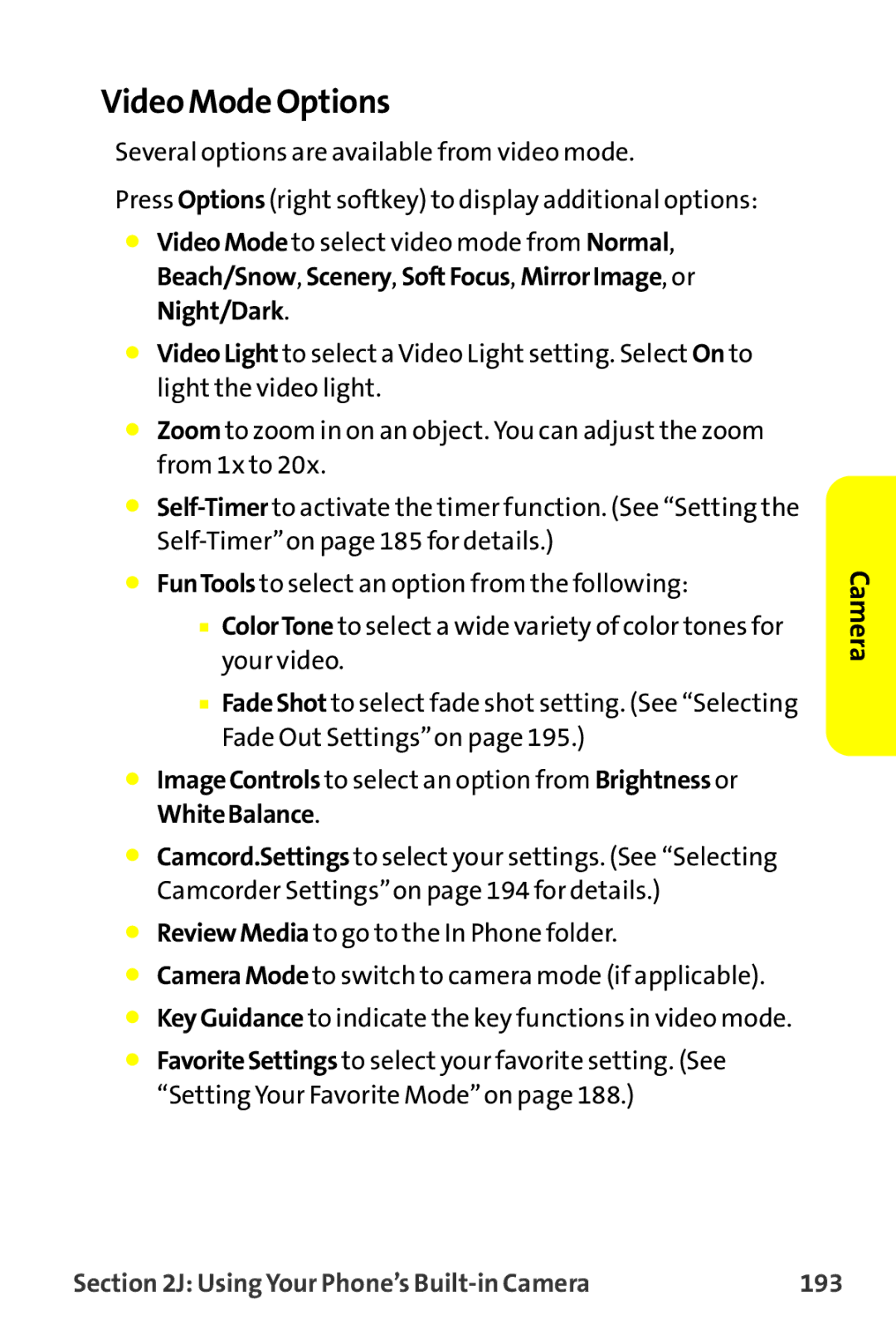 Sprint Nextel MM-7500 manual Video Mode Options, Using Your Phone’s Built-in Camera 193 