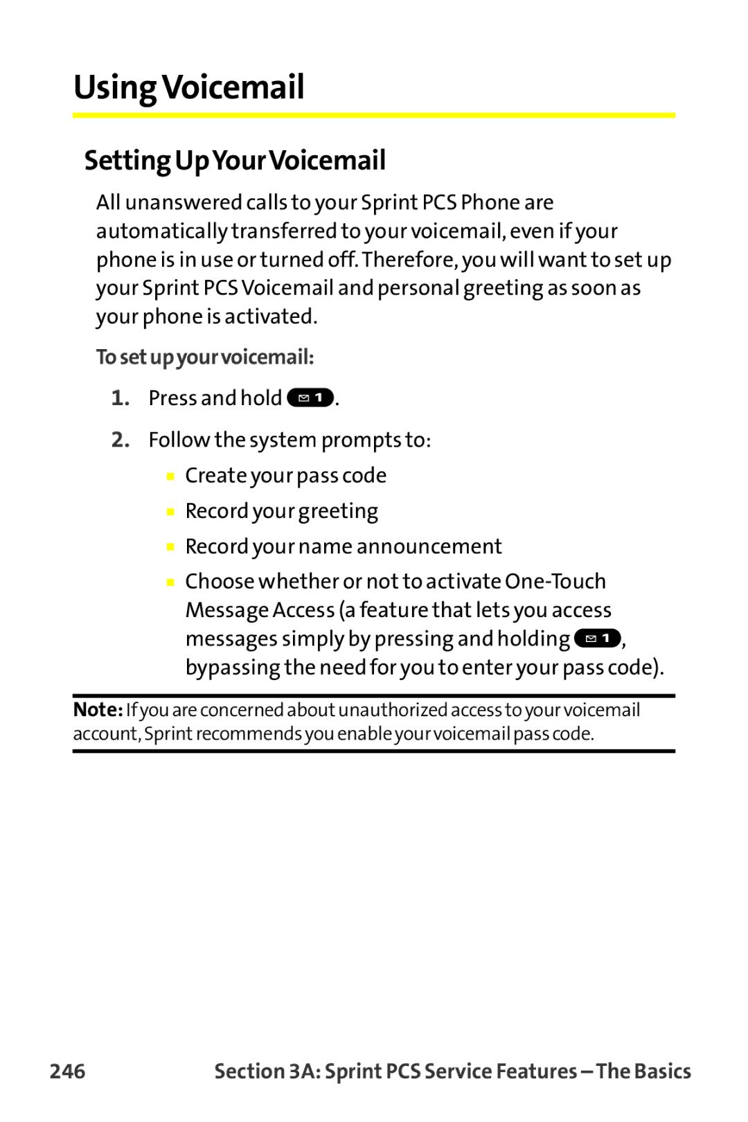 Sprint Nextel MM-7500 manual Using Voicemail, Setting UpYourVoicemail, 246 