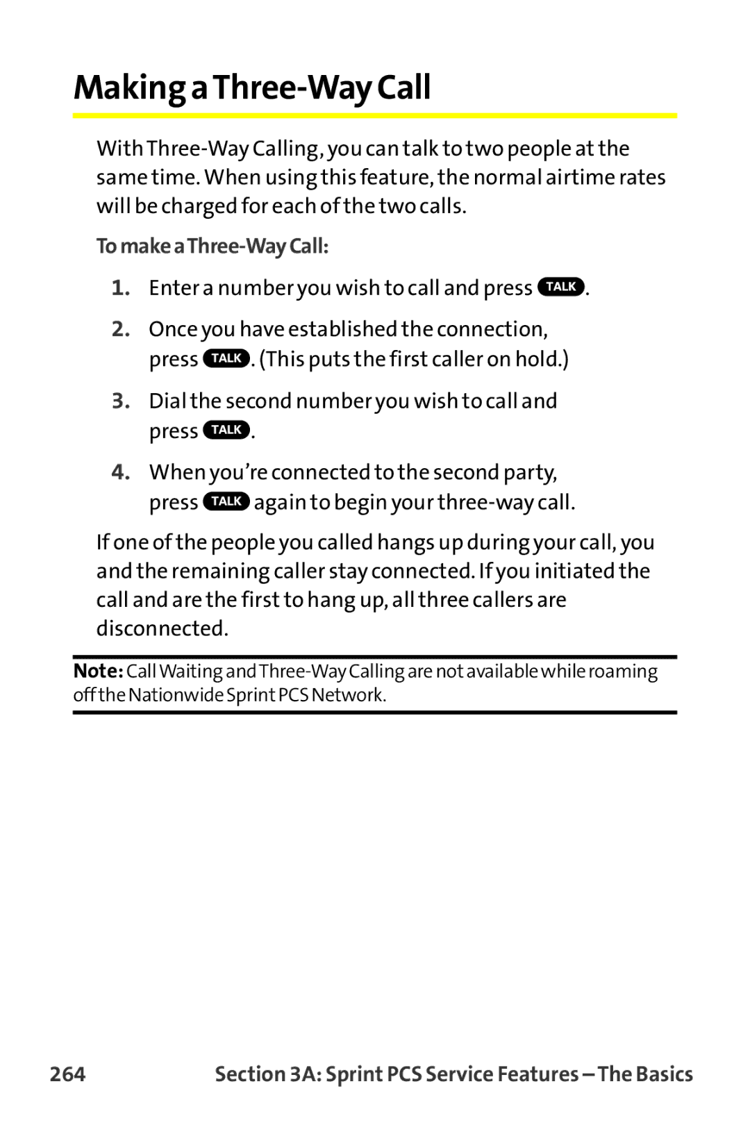 Sprint Nextel MM-7500 manual Making a Three-Way Call, TomakeaThree-WayCall, 264 