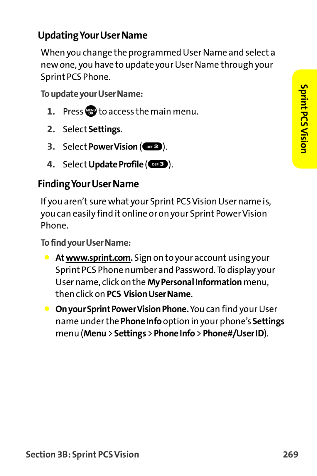 Sprint Nextel MM-7500 manual UpdatingYourUserName, FindingYourUserName, ToupdateyourUserName, TofindyourUserName 