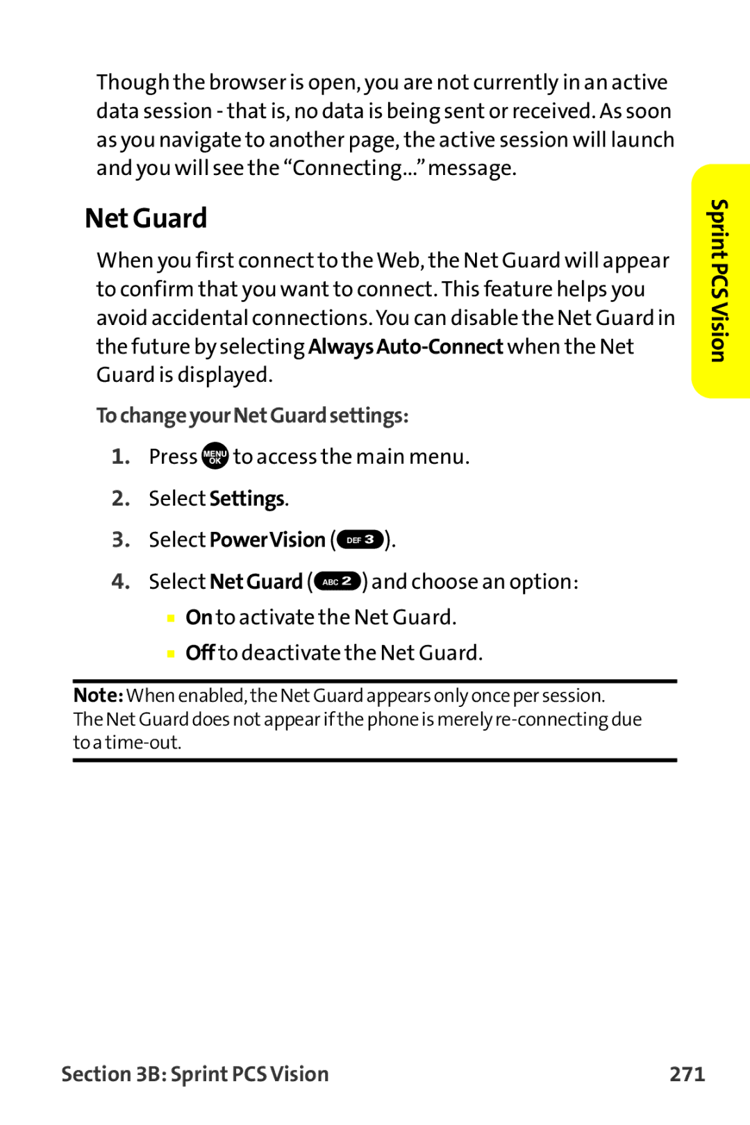 Sprint Nextel MM-7500 manual Net Guard, TochangeyourNetGuardsettings, Sprint PCS Vision 271 