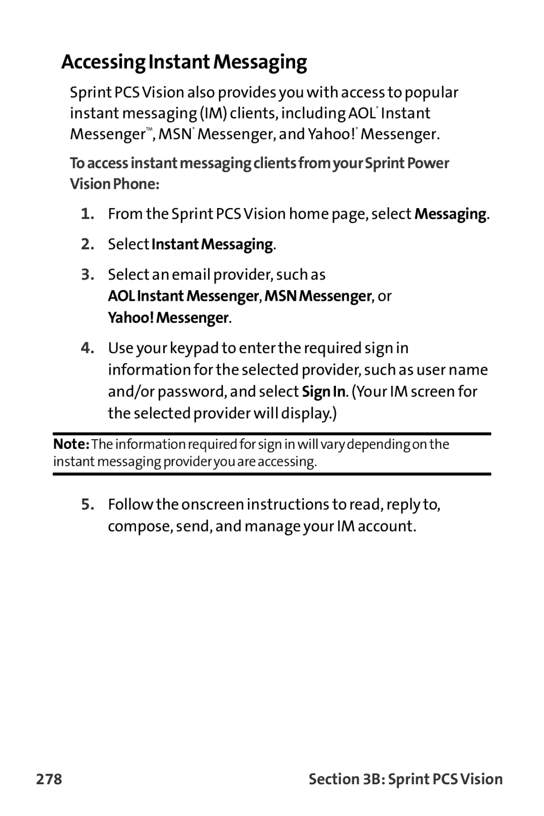 Sprint Nextel MM-7500 manual Accessing InstantMessaging, Select InstantMessaging, 278 