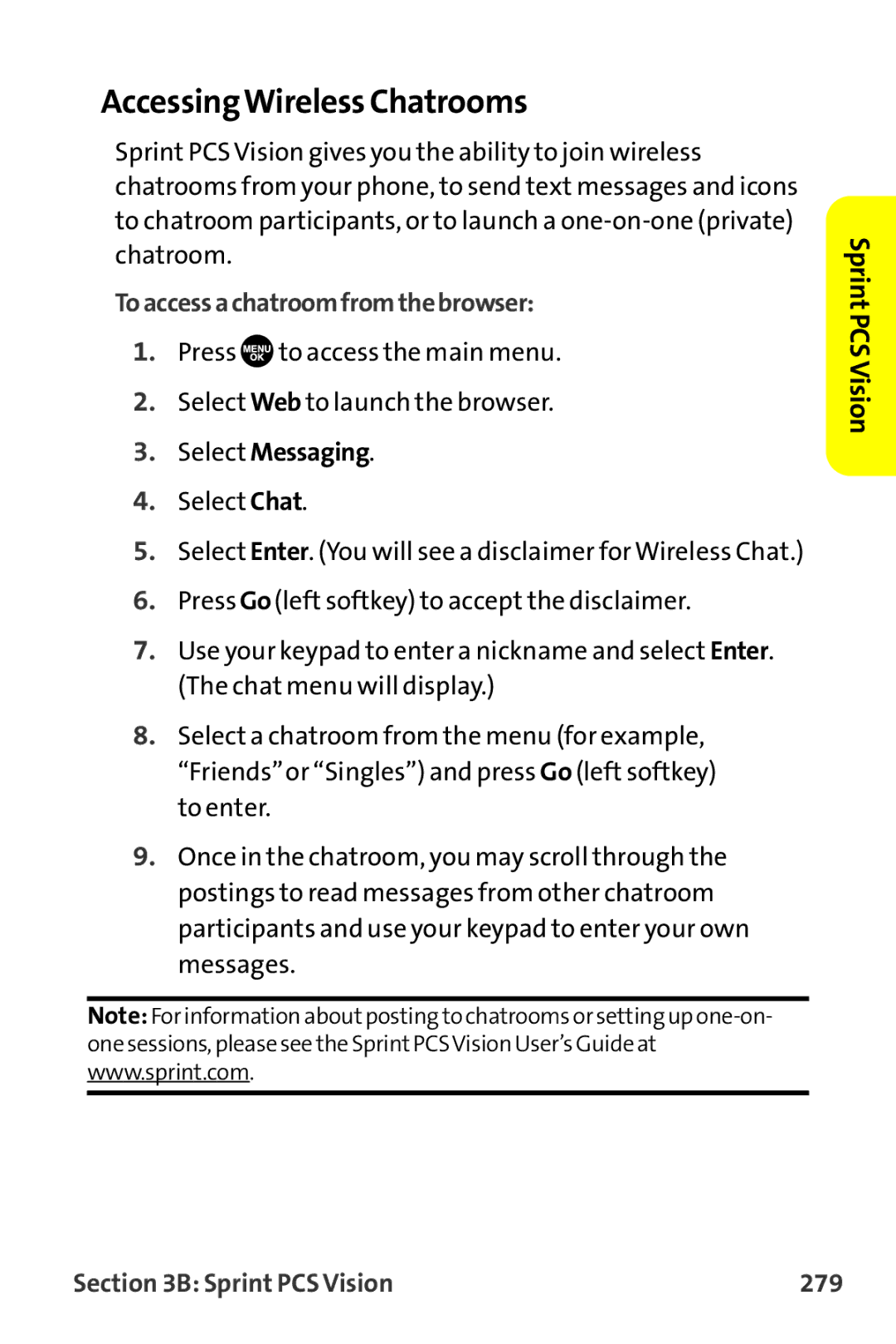 Sprint Nextel MM-7500 manual AccessingWireless Chatrooms, Toaccessachatroomfromthebrowser, Sprint PCS Vision 279 