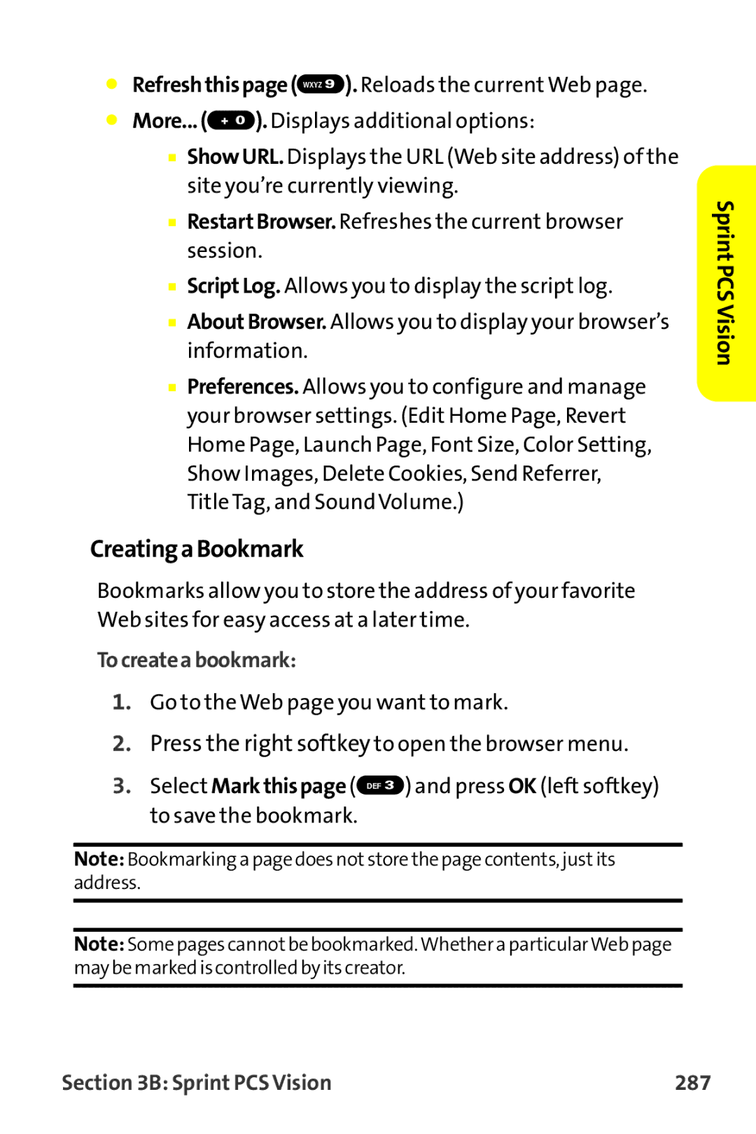 Sprint Nextel MM-7500 manual CreatingaBookmark, Tocreateabookmark, Sprint PCS Vision 287 