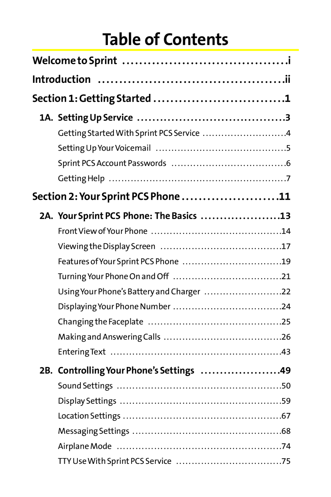 Sprint Nextel MM-7500 manual Table of Contents 