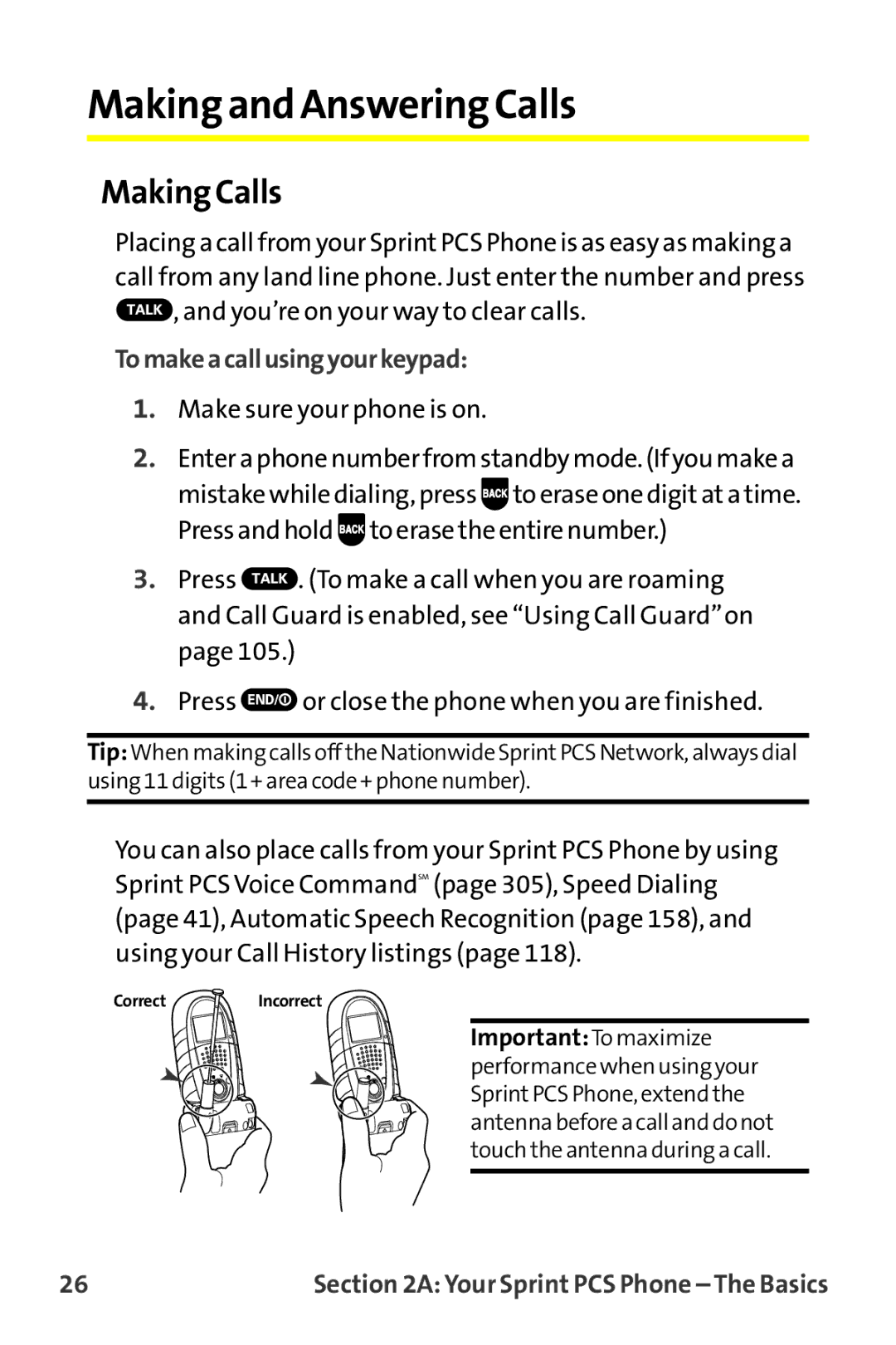 Sprint Nextel MM-7500 manual Making and Answering Calls, Making Calls, Tomakeacallusingyourkeypad 