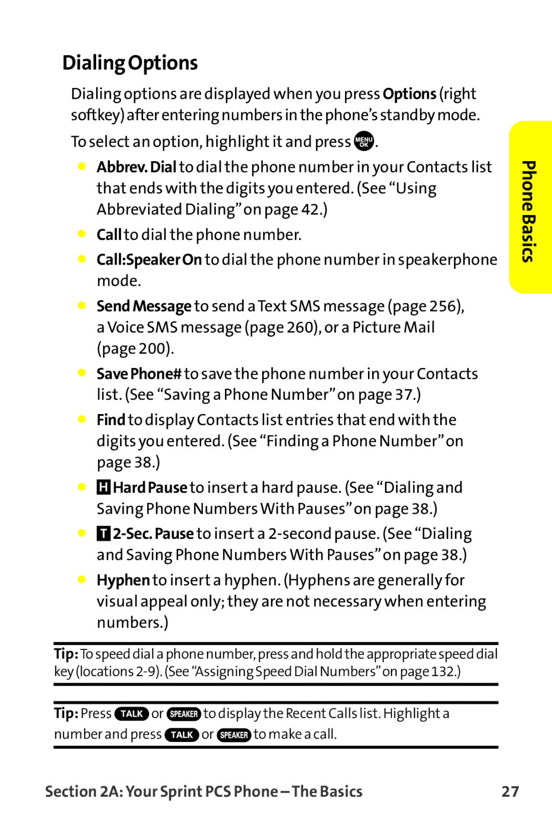 Sprint Nextel MM-7500 manual Dialing Options 