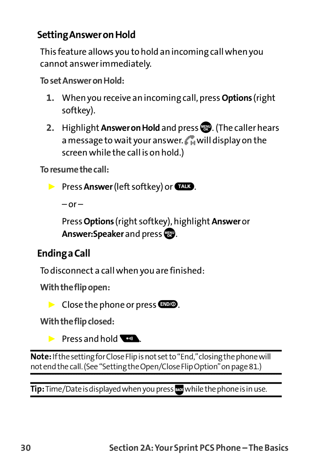 Sprint Nextel MM-7500 manual SettingAnsweronHold, EndingaCall 