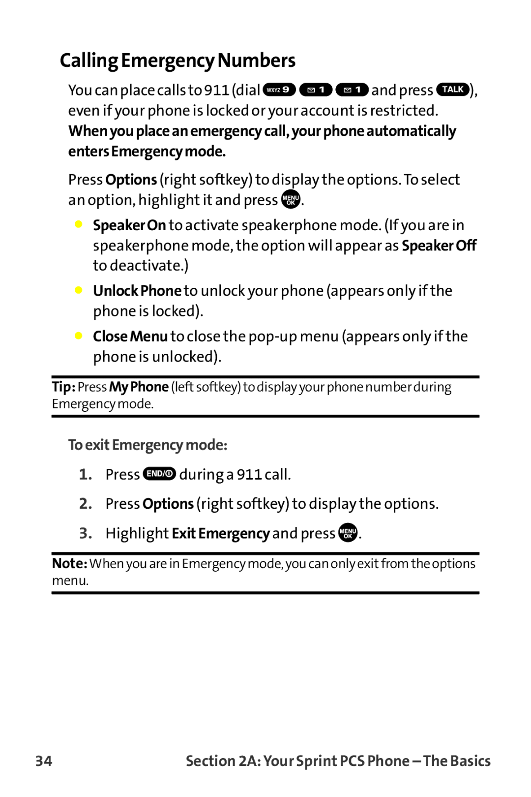 Sprint Nextel MM-7500 manual Calling Emergency Numbers, ToexitEmergencymode 