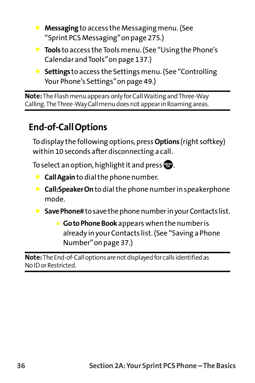 Sprint Nextel MM-7500 manual End-of-Call Options 