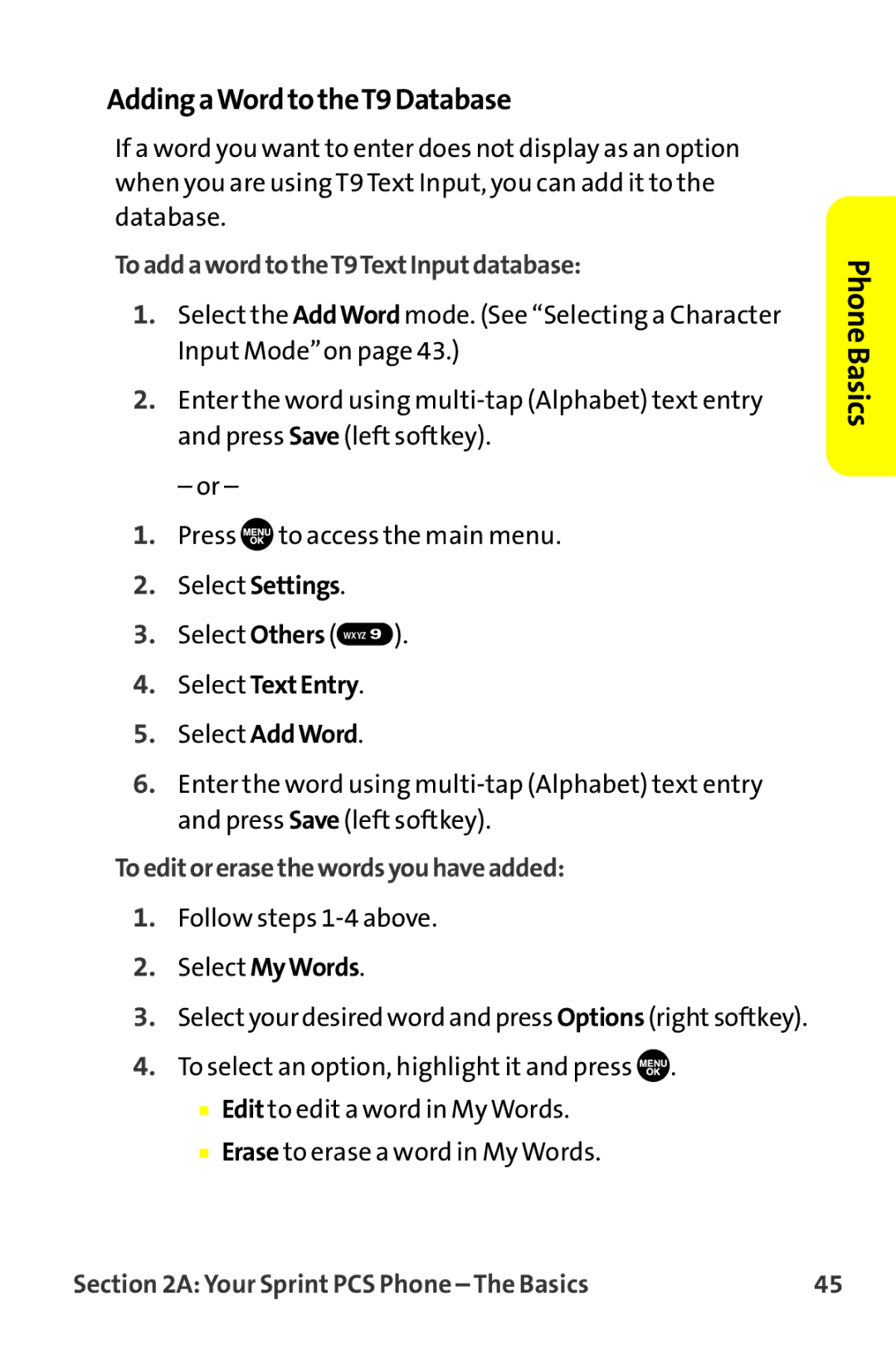 Sprint Nextel MM-7500 manual AddingaWordtotheT9Database, ToaddawordtotheT9TextInputdatabase, Select TextEntry 