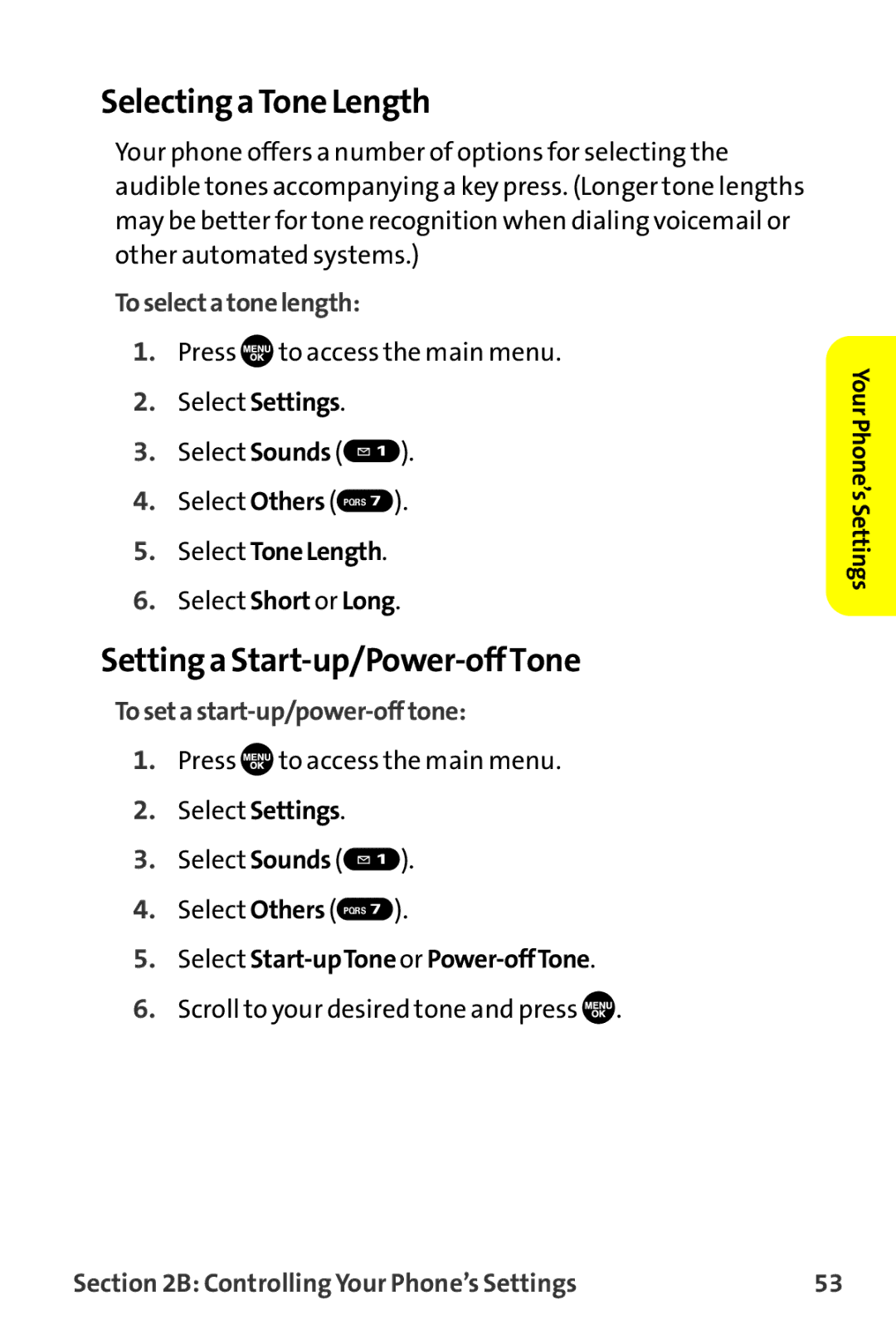 Sprint Nextel MM-7500 manual Selecting a Tone Length, Setting a Start-up/Power-offTone, Toselectatonelength 