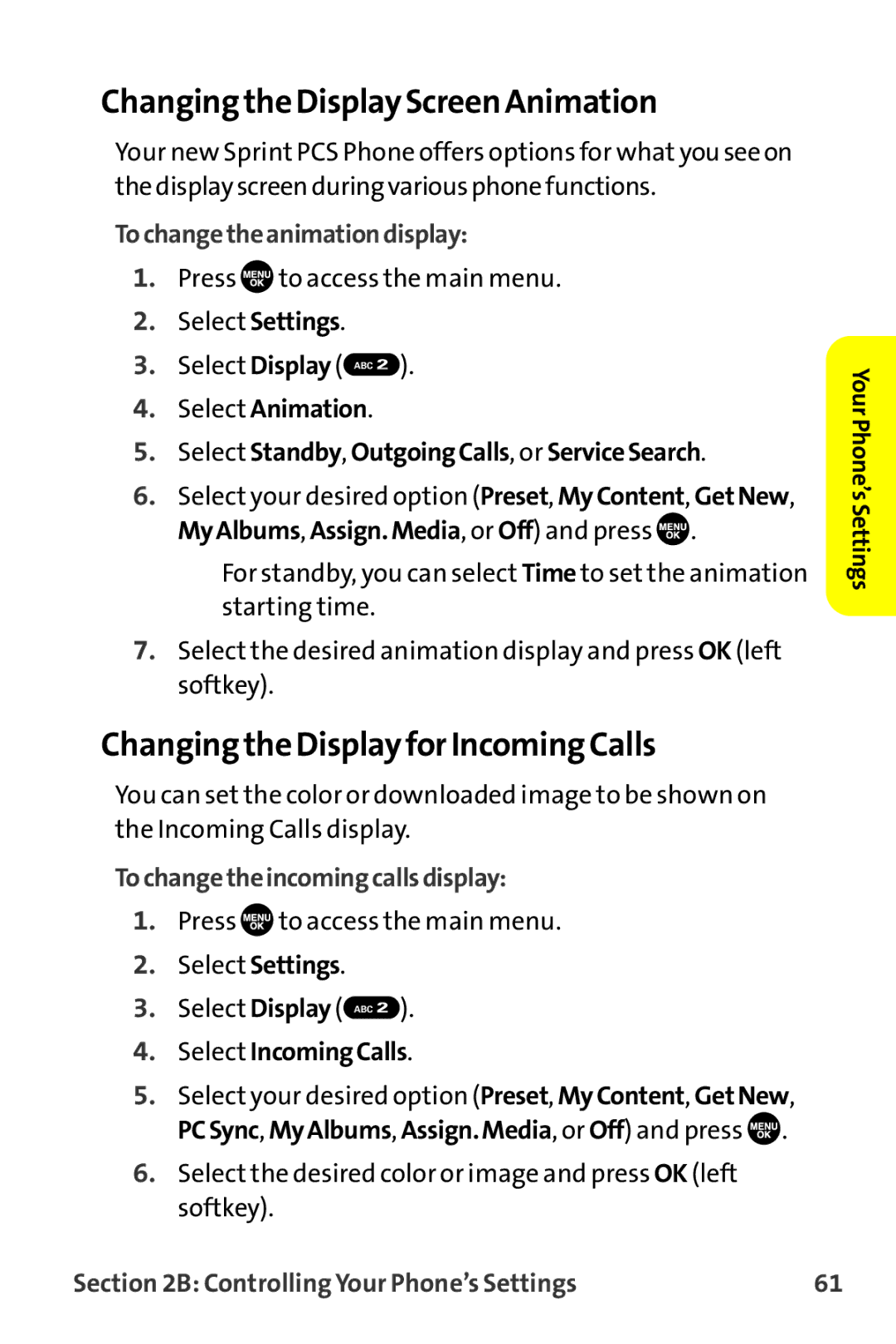 Sprint Nextel MM-7500 Changing the Display Screen Animation, Changing the Display for Incoming Calls, Select IncomingCalls 