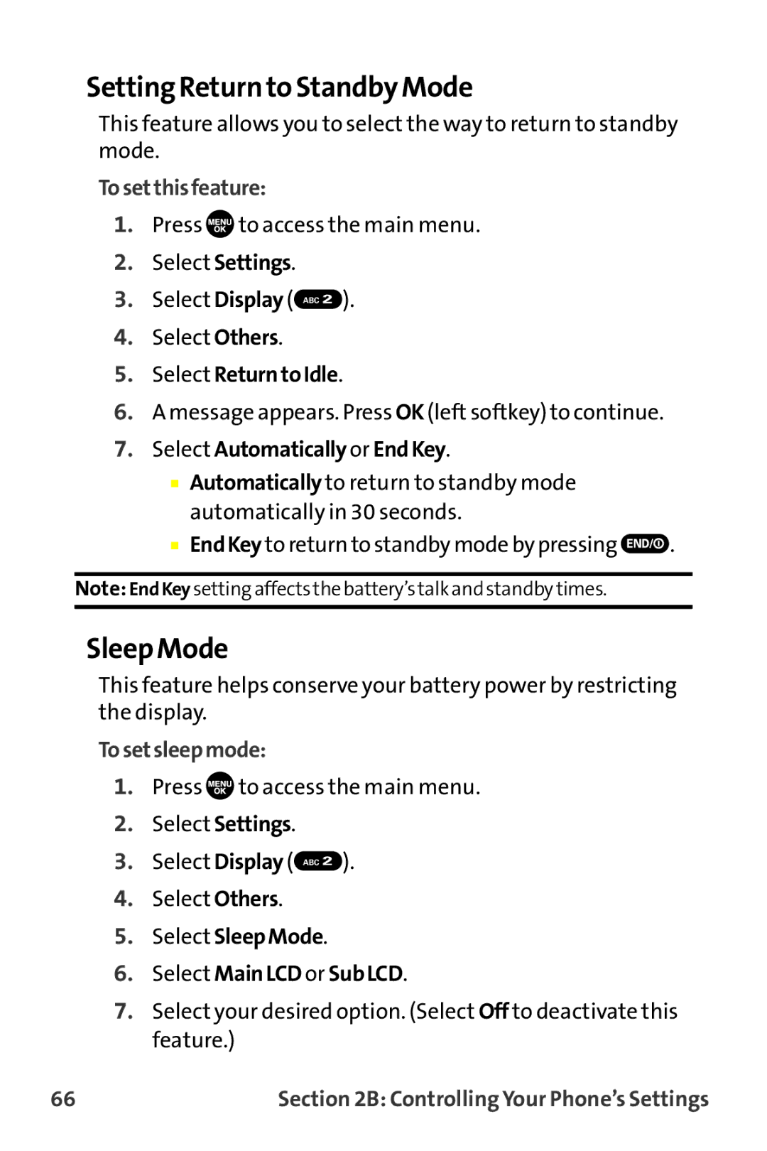 Sprint Nextel MM-7500 manual Setting Return to StandbyMode, Sleep Mode, Tosetthisfeature, Tosetsleepmode 