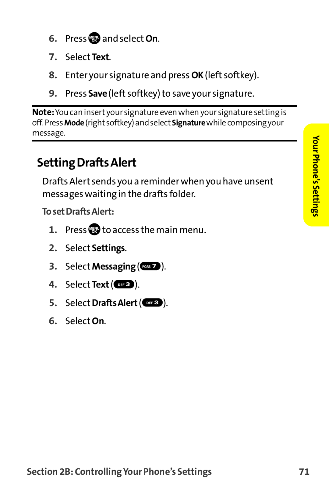 Sprint Nextel MM-7500 manual Setting Drafts Alert, TosetDraftsAlert 