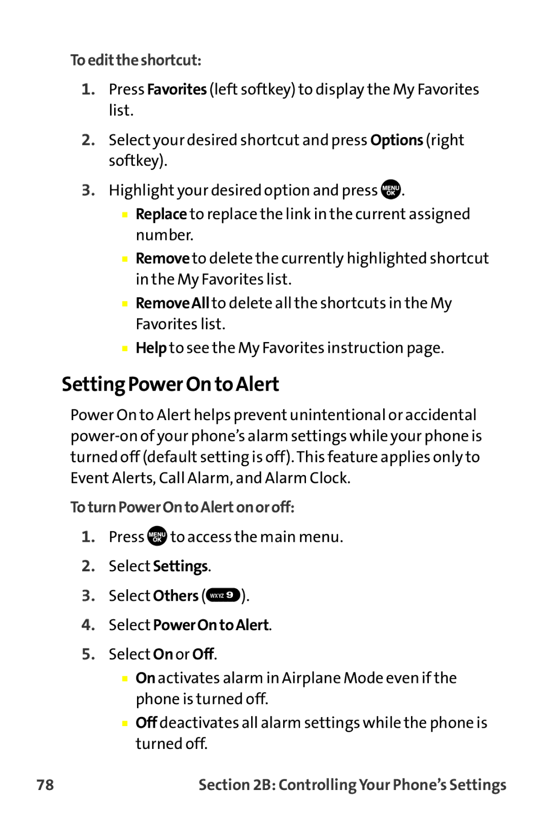 Sprint Nextel MM-7500 Setting Power On to Alert, Toedittheshortcut, ToturnPowerOntoAlertonoroff, Select PowerOntoAlert 