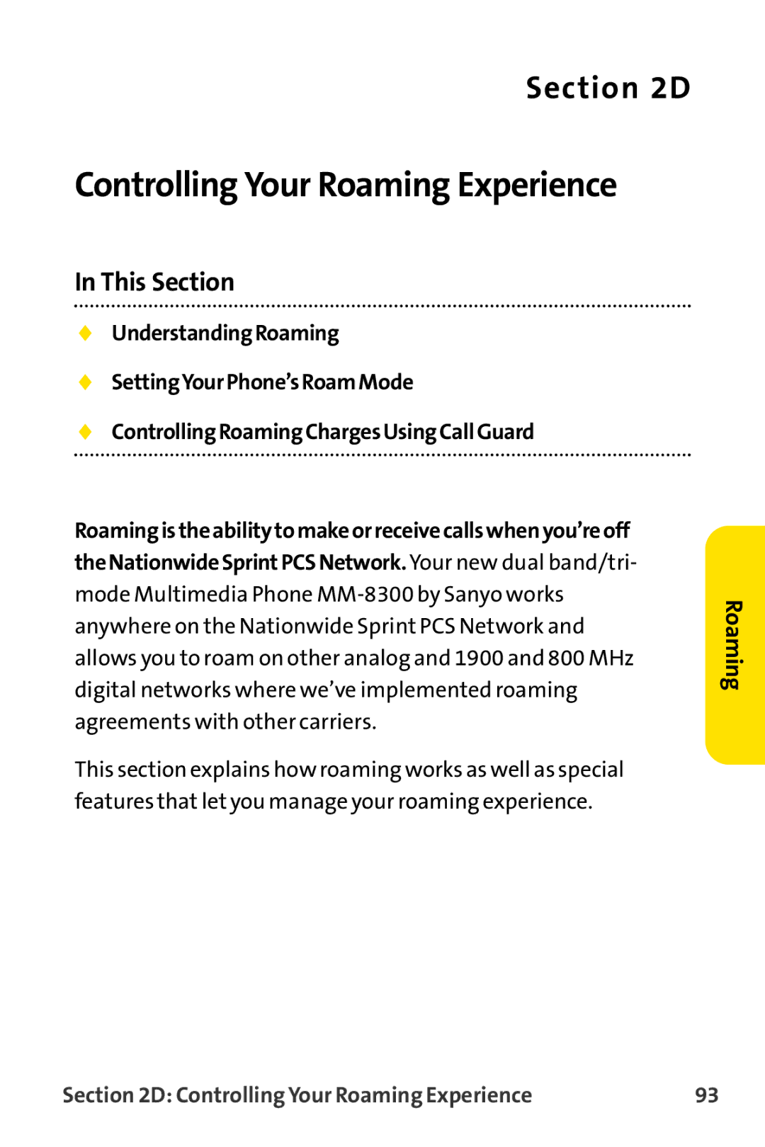 Sprint Nextel MM-8300 manual Controlling Your Roaming Experience 