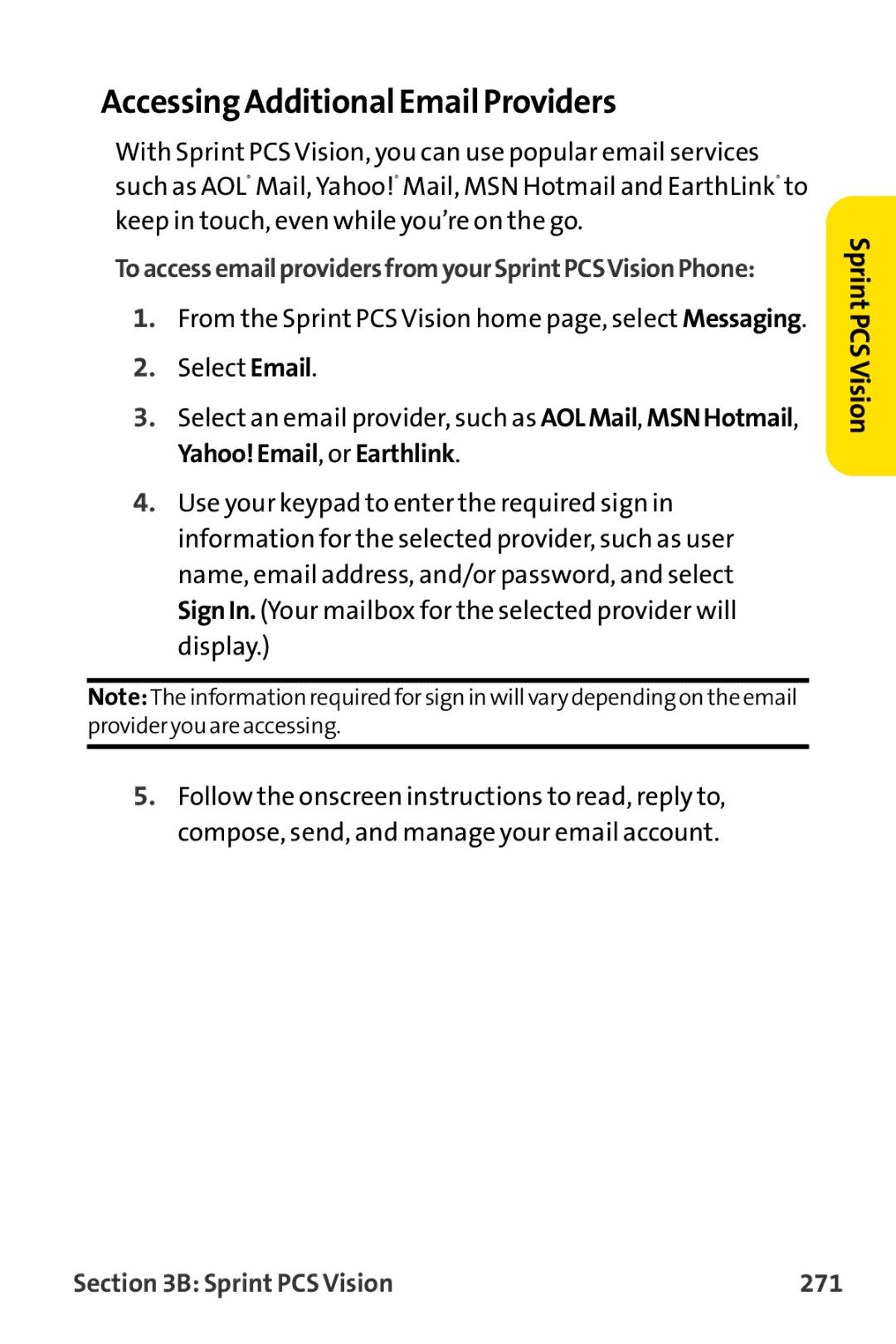 Sprint Nextel MM-8300 manual Accessing Additional EmailProviders, Sprint PCS Vision 271 