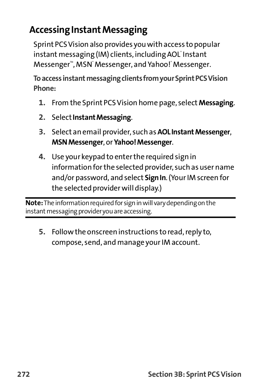 Sprint Nextel MM-8300 manual Accessing InstantMessaging, From the Sprint PCS Vision home page, select Messaging, 272 