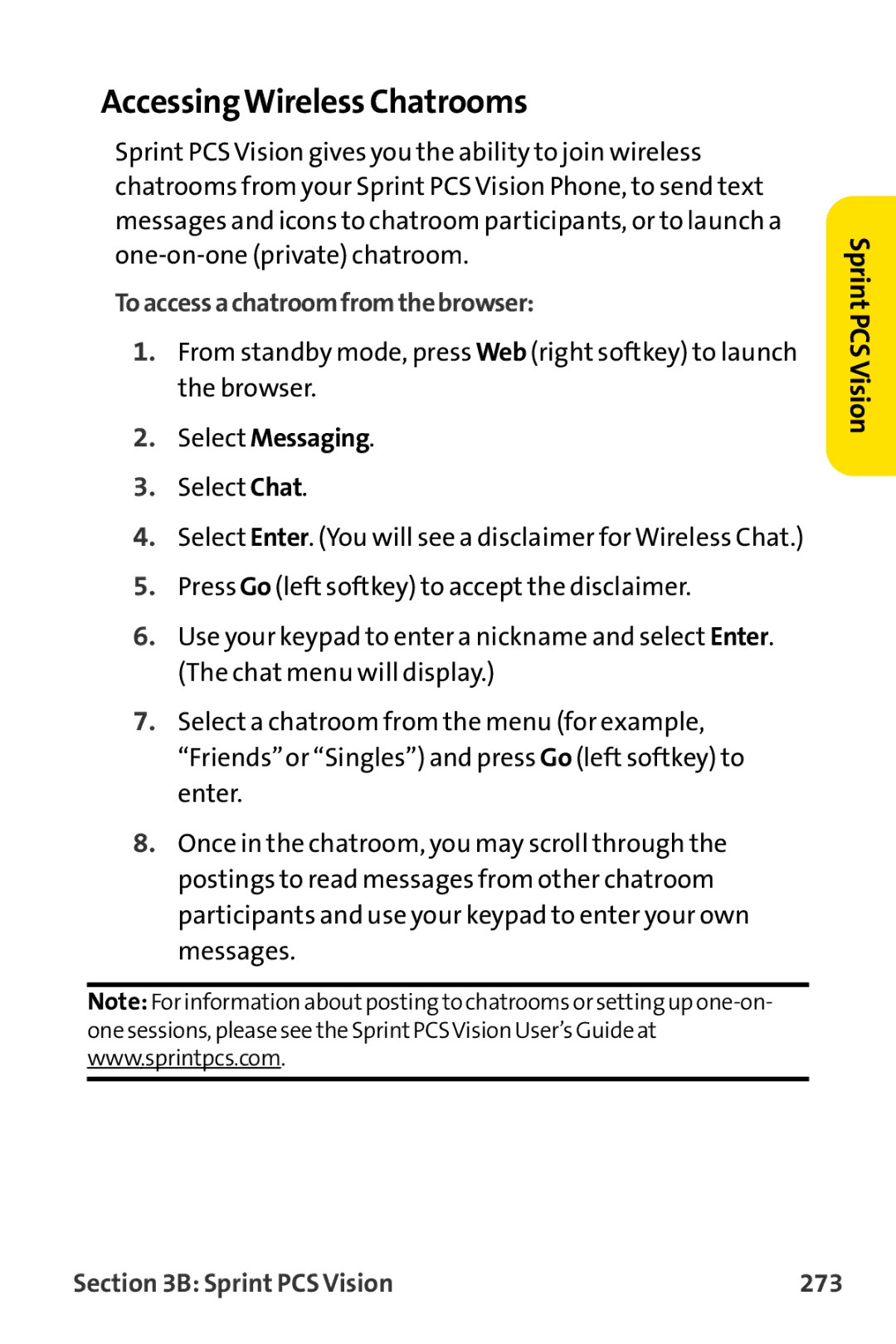 Sprint Nextel MM-8300 manual AccessingWireless Chatrooms, Toaccessachatroomfromthebrowser, Sprint PCS Vision 273 