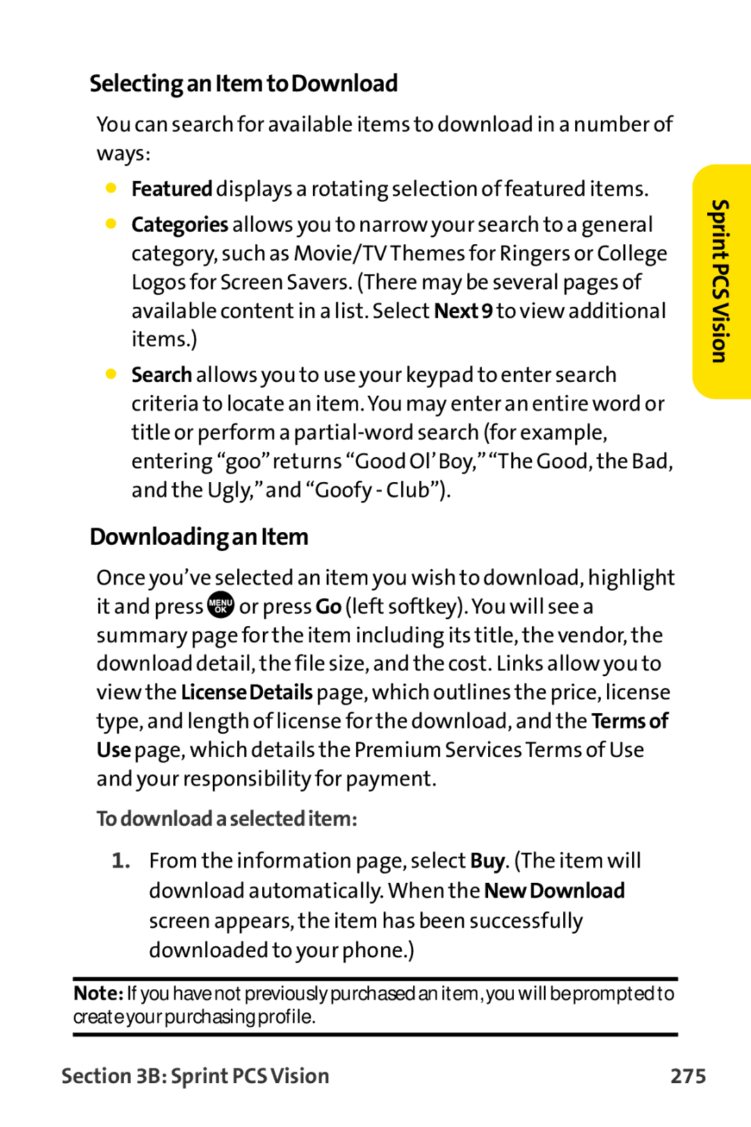 Sprint Nextel MM-8300 manual SelectinganItemtoDownload, DownloadinganItem, Todownloadaselecteditem, Sprint PCS Vision 275 