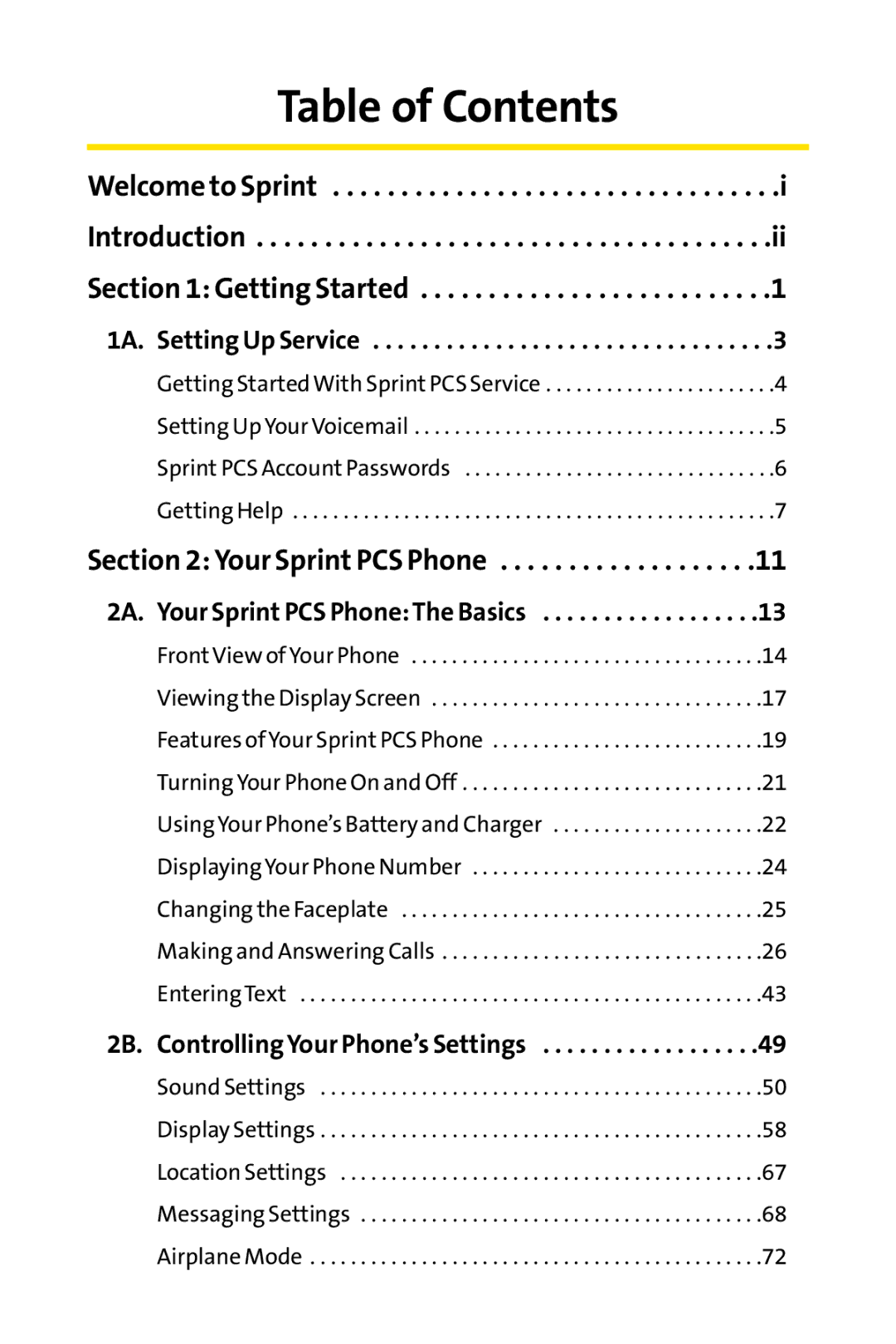 Sprint Nextel MM-8300 manual Table of Contents 