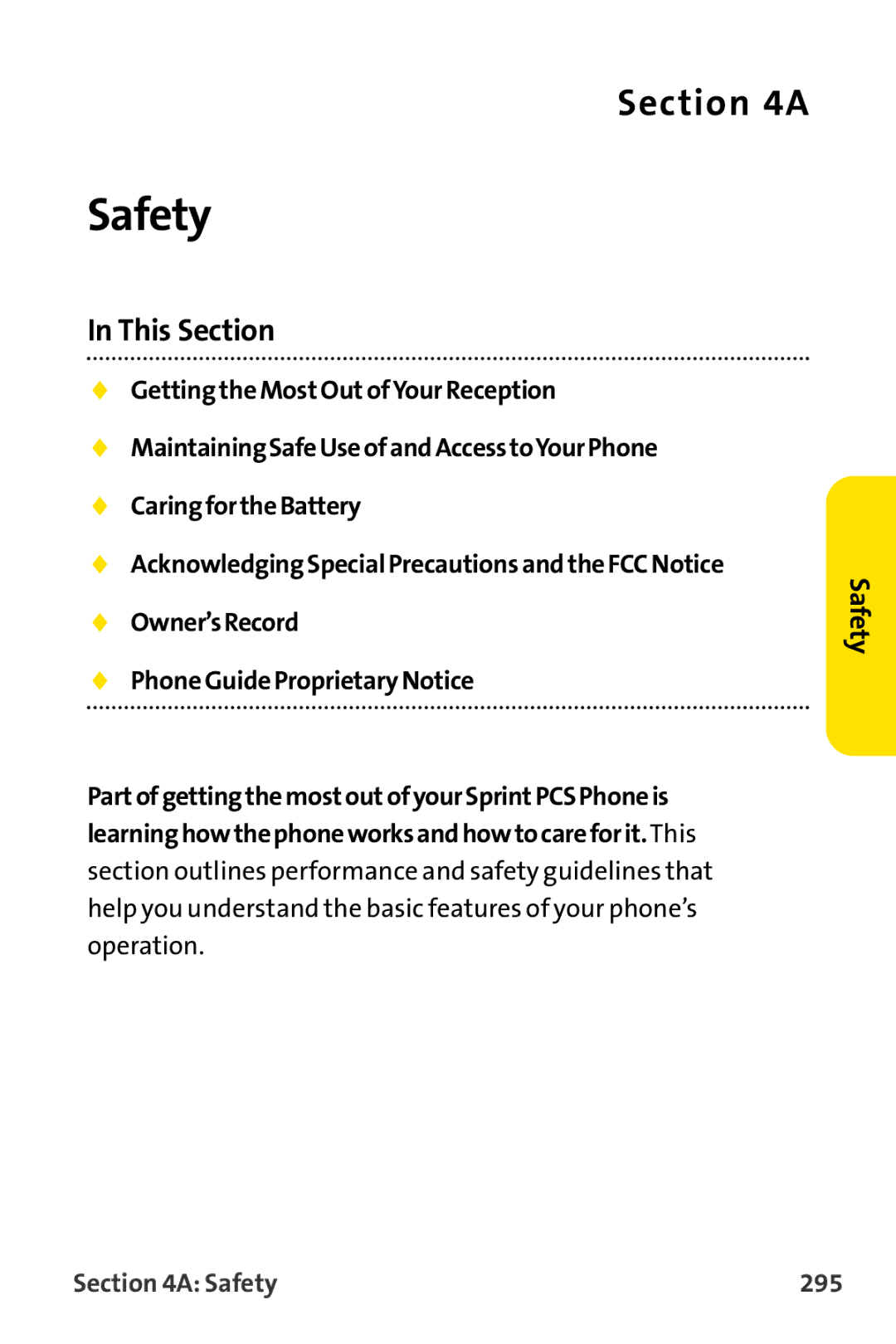 Sprint Nextel MM-8300 manual Safety 295 