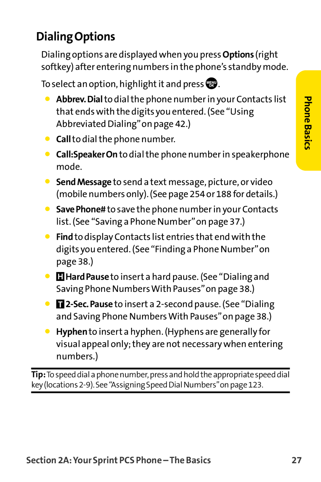 Sprint Nextel MM-8300 manual Dialing Options 