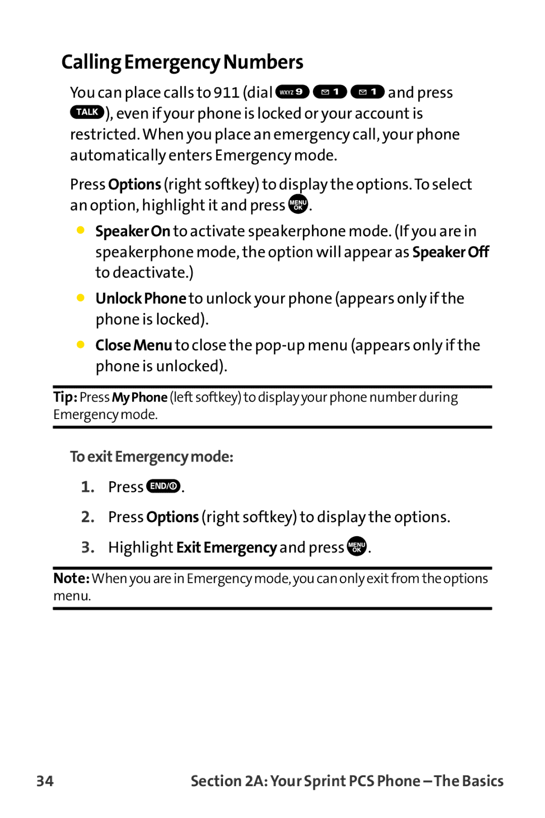 Sprint Nextel MM-8300 manual Calling Emergency Numbers, ToexitEmergencymode 