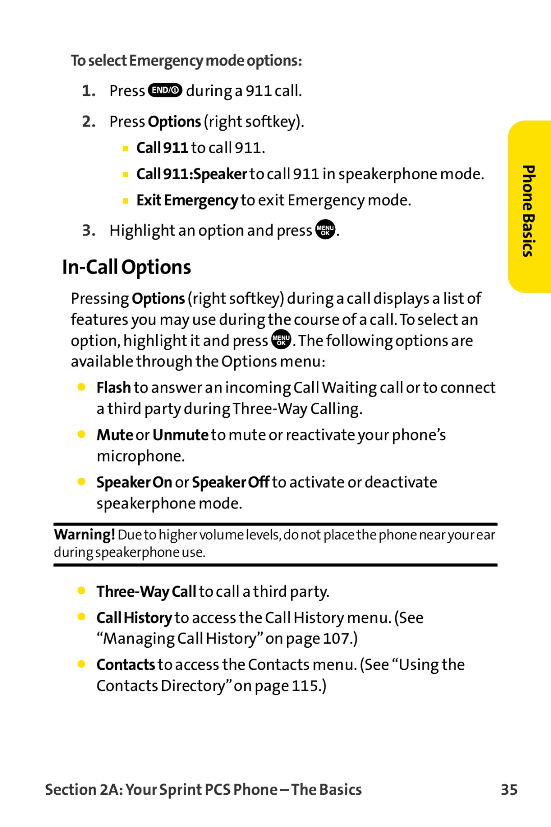 Sprint Nextel MM-8300 manual In-Call Options, ToselectEmergencymodeoptions 