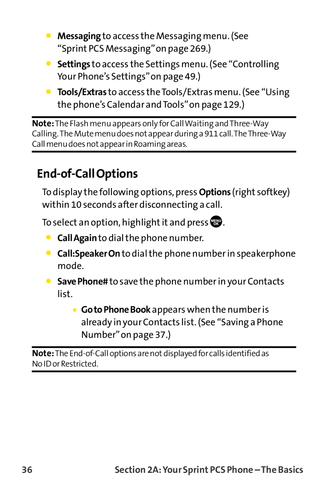 Sprint Nextel MM-8300 manual End-of-Call Options 