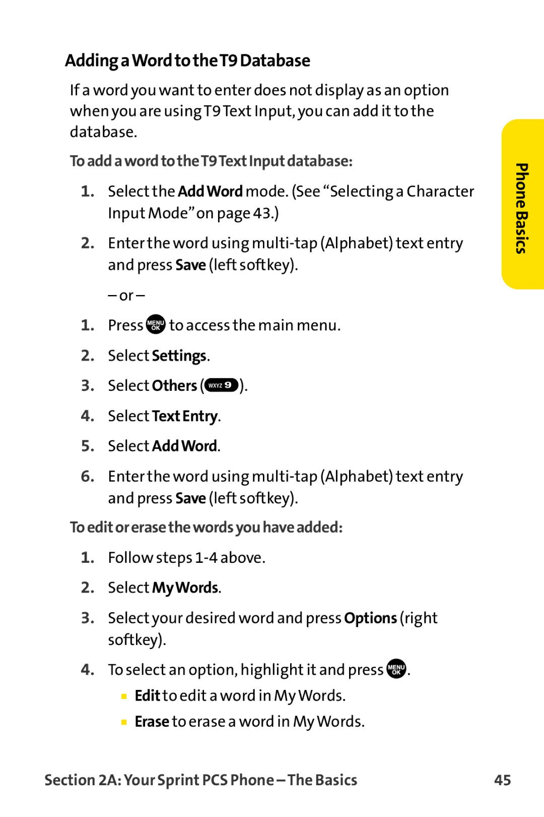 Sprint Nextel MM-8300 manual AddingaWordtotheT9Database, ToaddawordtotheT9TextInputdatabase, Select TextEntry 