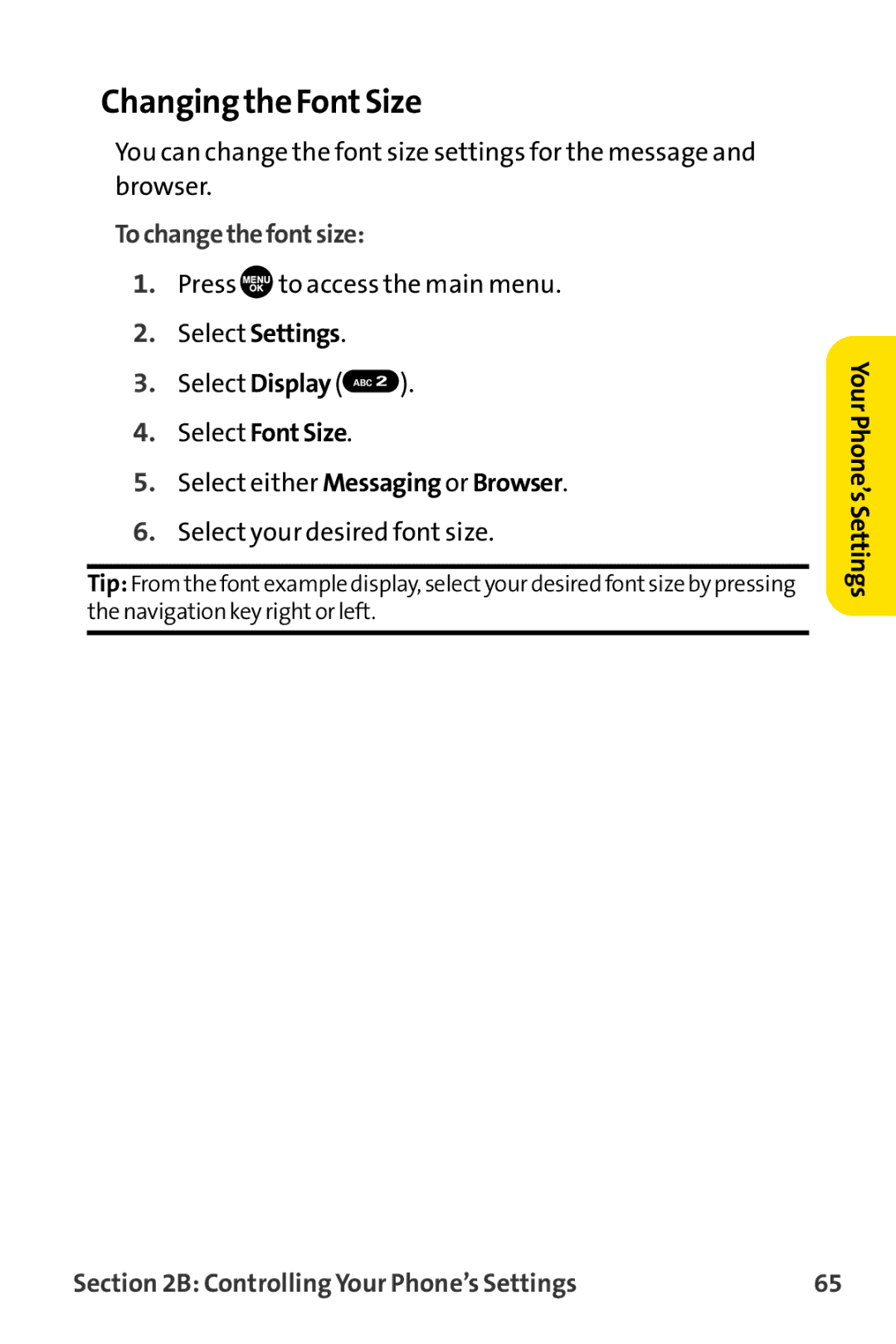 Sprint Nextel MM-8300 manual Changing the FontSize, Tochangethefontsize 