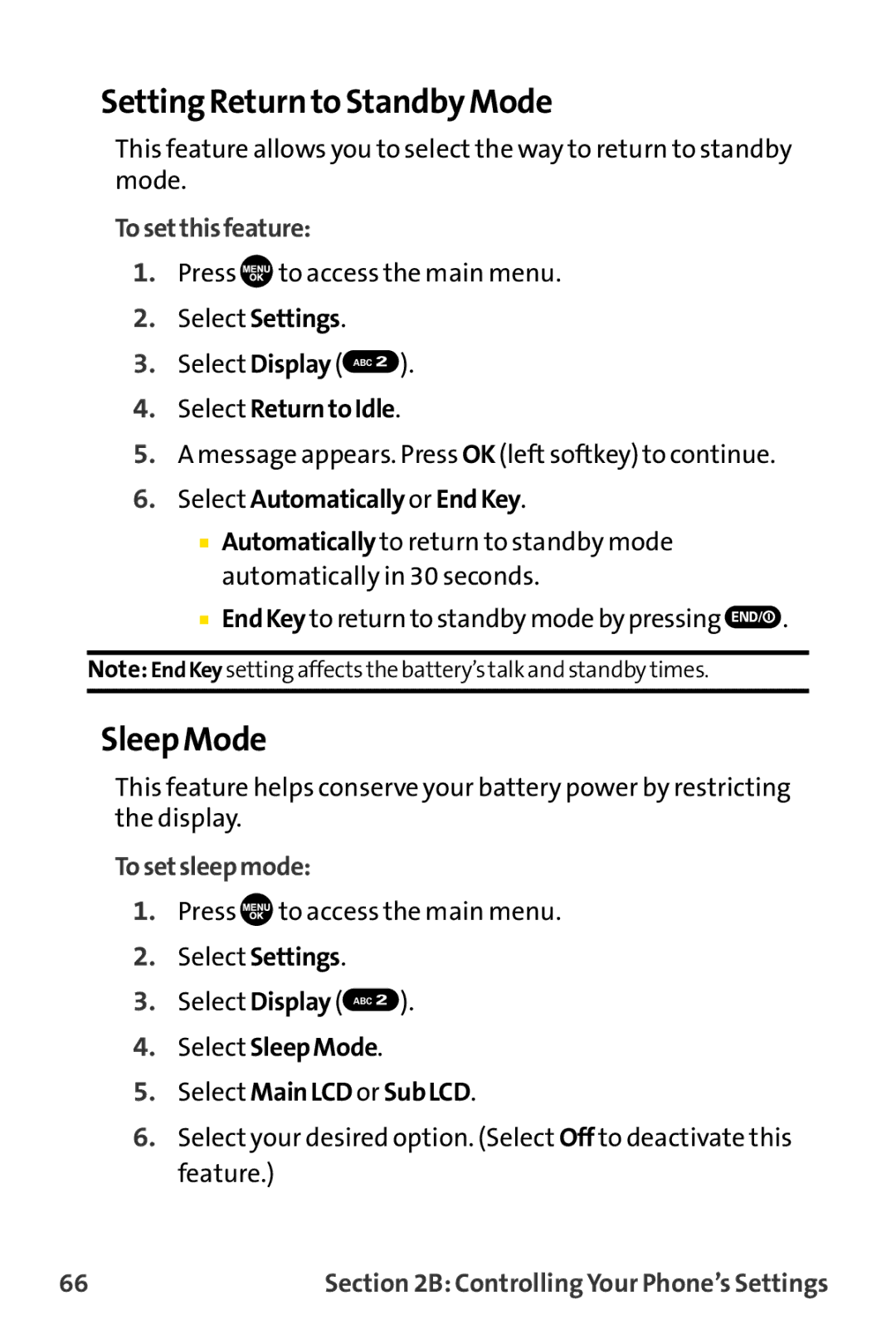 Sprint Nextel MM-8300 manual Setting Return to Standby Mode, Sleep Mode, Tosetthisfeature, Tosetsleepmode 