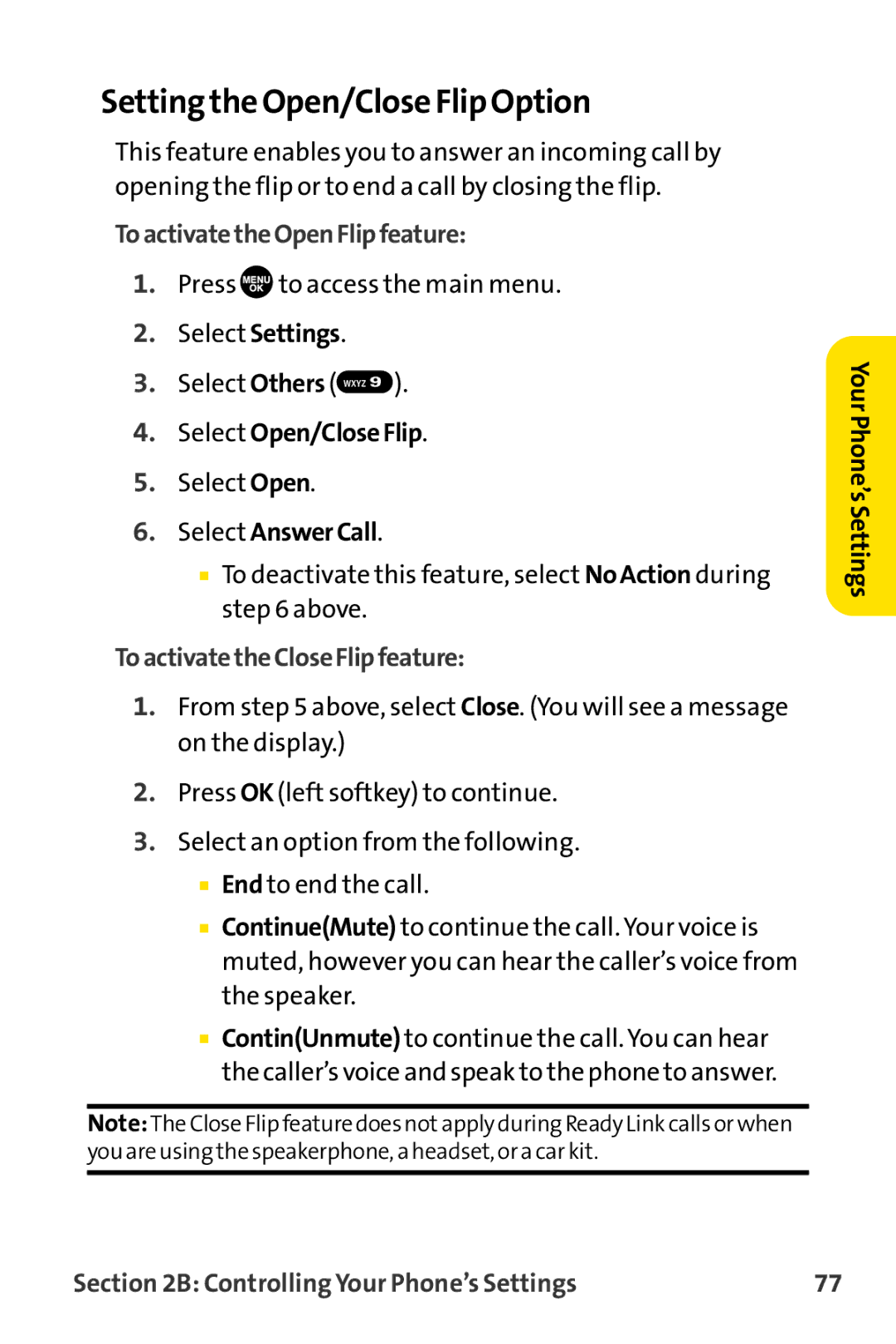 Sprint Nextel MM-8300 manual Setting the Open/Close Flip Option, ToactivatetheOpenFlipfeature, Select Open/CloseFlip 