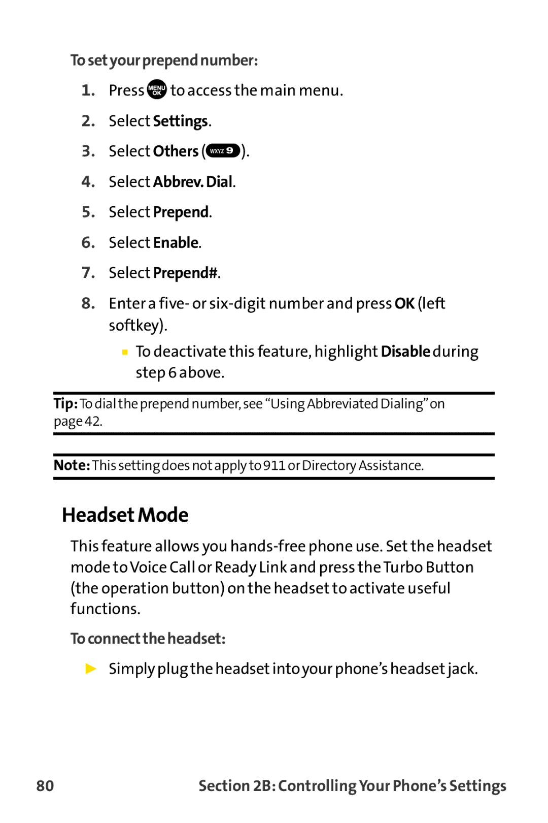 Sprint Nextel MM-8300 manual Headset Mode, Tosetyourprependnumber, Select Abbrev.Dial, Toconnecttheheadset 