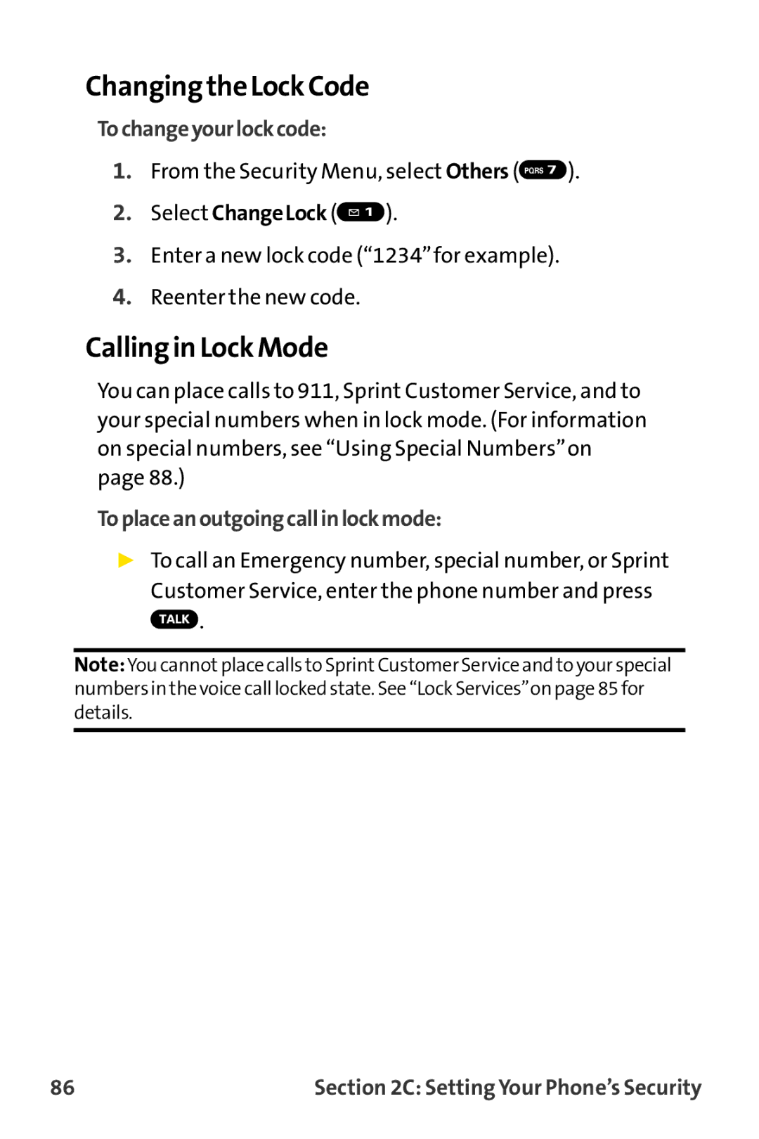 Sprint Nextel MM-8300 manual Changing the Lock Code, Calling in Lock Mode, Tochangeyourlockcode, Select ChangeLock 