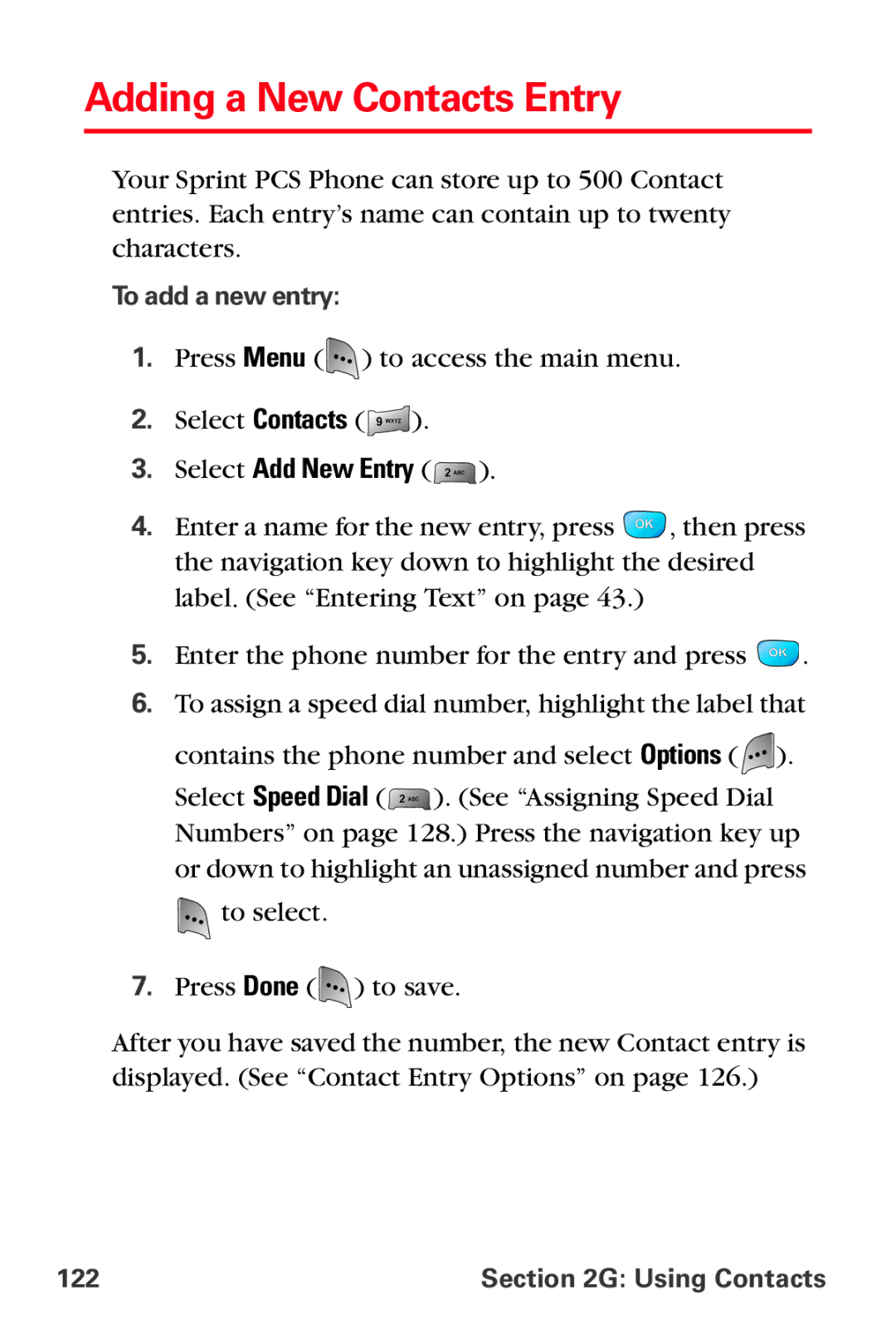 Sprint Nextel MM-A800 manual Adding a New Contacts Entry, Select Add New Entry, To add a new entry, Using Contacts 