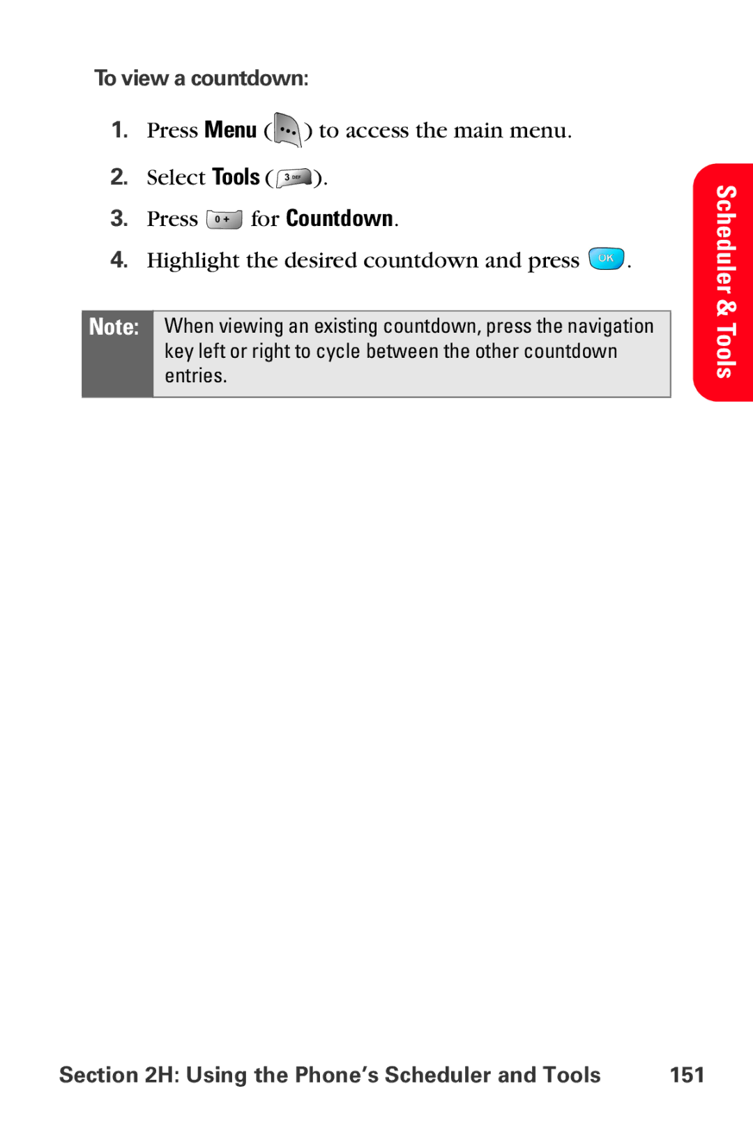 Sprint Nextel MM-A800 manual To view a countdown, Using the Phone’s Scheduler and Tools 151 