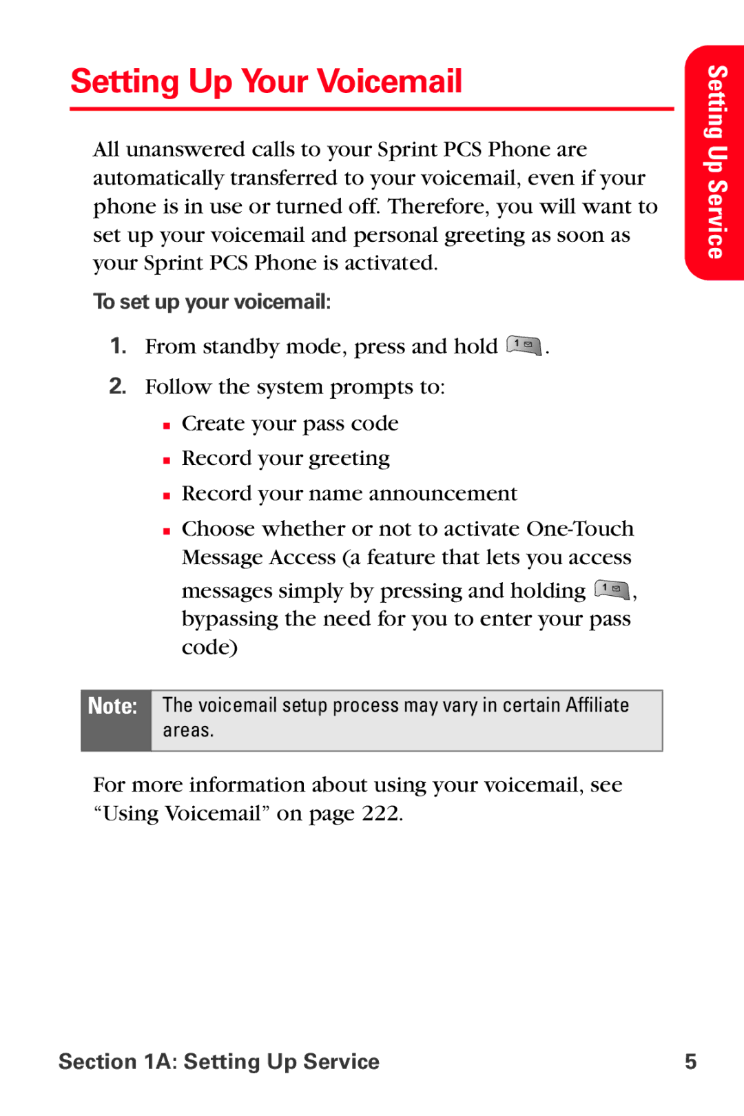 Sprint Nextel MM-A800 manual Setting Up Your Voicemail, To set up your voicemail 