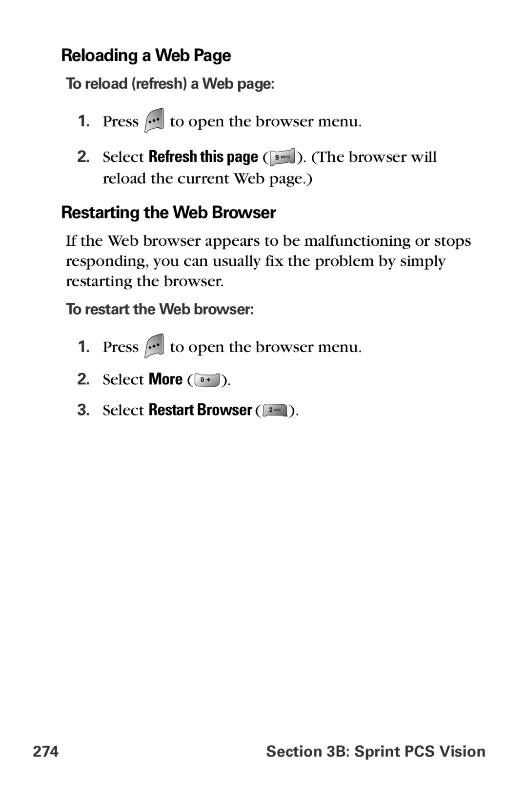 Sprint Nextel MM-A800 manual Reloading a Web, Restarting the Web Browser, Select Restart Browser 