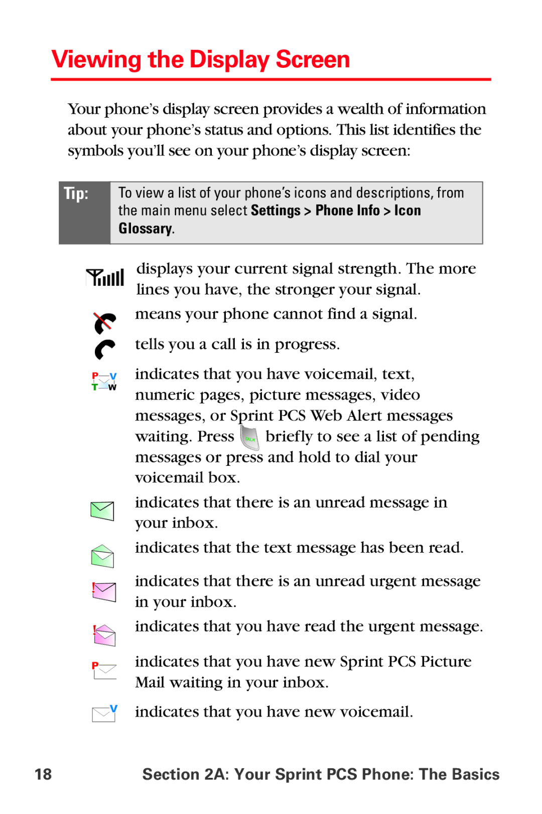 Sprint Nextel MM-A800 manual Viewing the Display Screen 